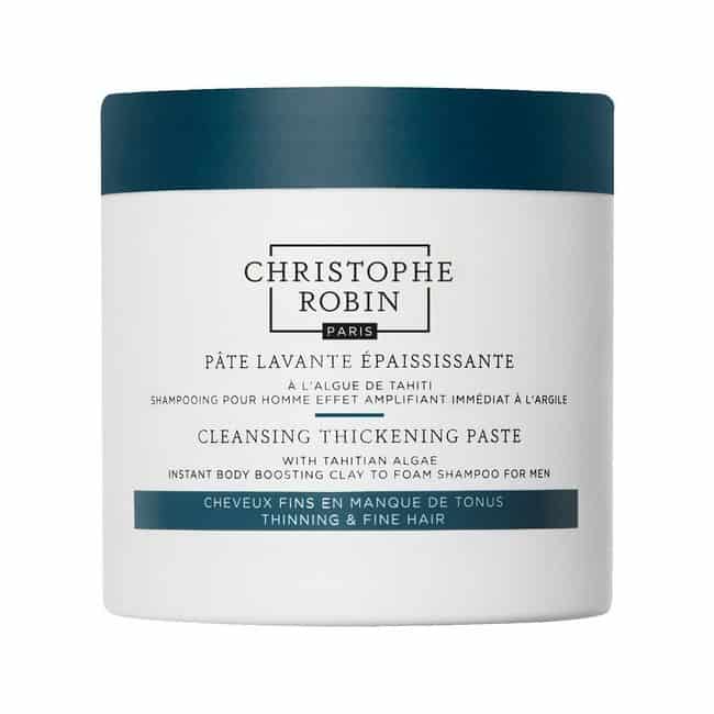Christophe Robin Cleansing Thickening Paste jar in a minimal white and dark blue packaging design.
