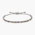 Gold-tone tennis bracelet with colorful amethyst, citrine, and topaz crystals and an adjustable bolo slider
