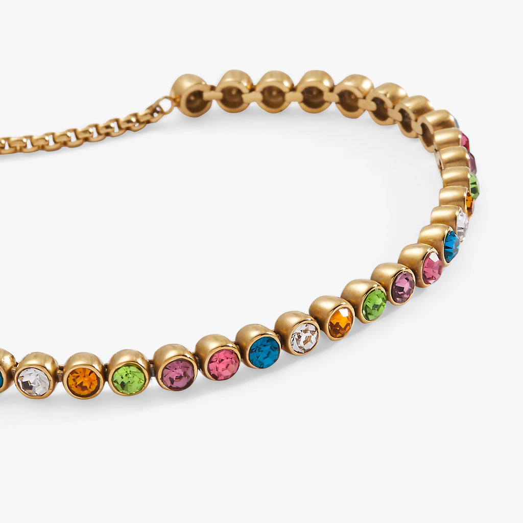 Colorful Crystal Tennis Bolo Bracelet in Gold-Tone