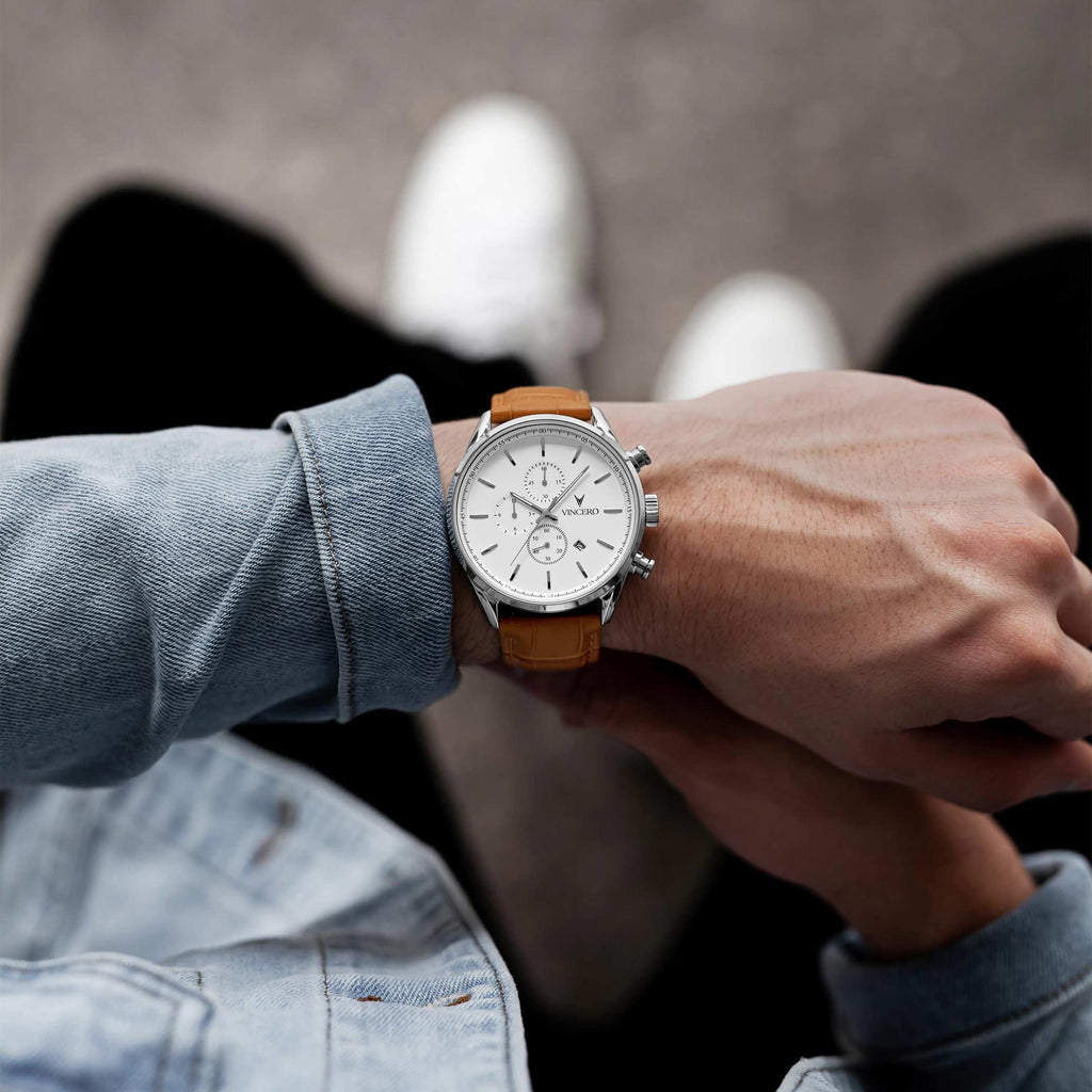 The Chrono S2 40mm Watch - Silver Case with Tan Leather Strap