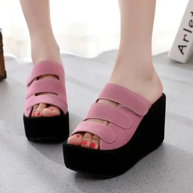 Women's Suede Wedge Slide Sandals with Thick Sole