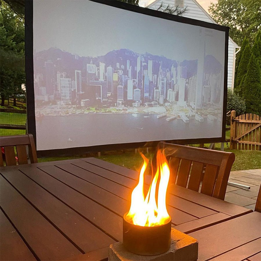Portable Outdoor Fire Pit - Modern Silver and Black Tabletop Fire