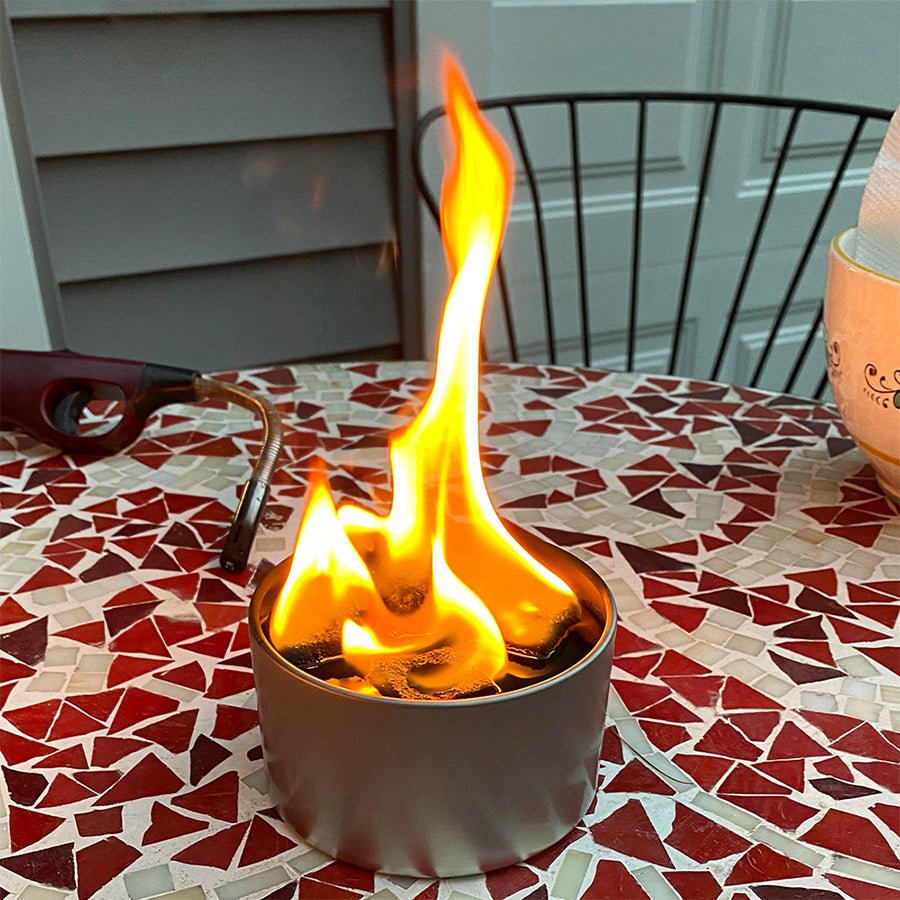 Portable Outdoor Fire Pit - Modern Silver and Black Tabletop Fire