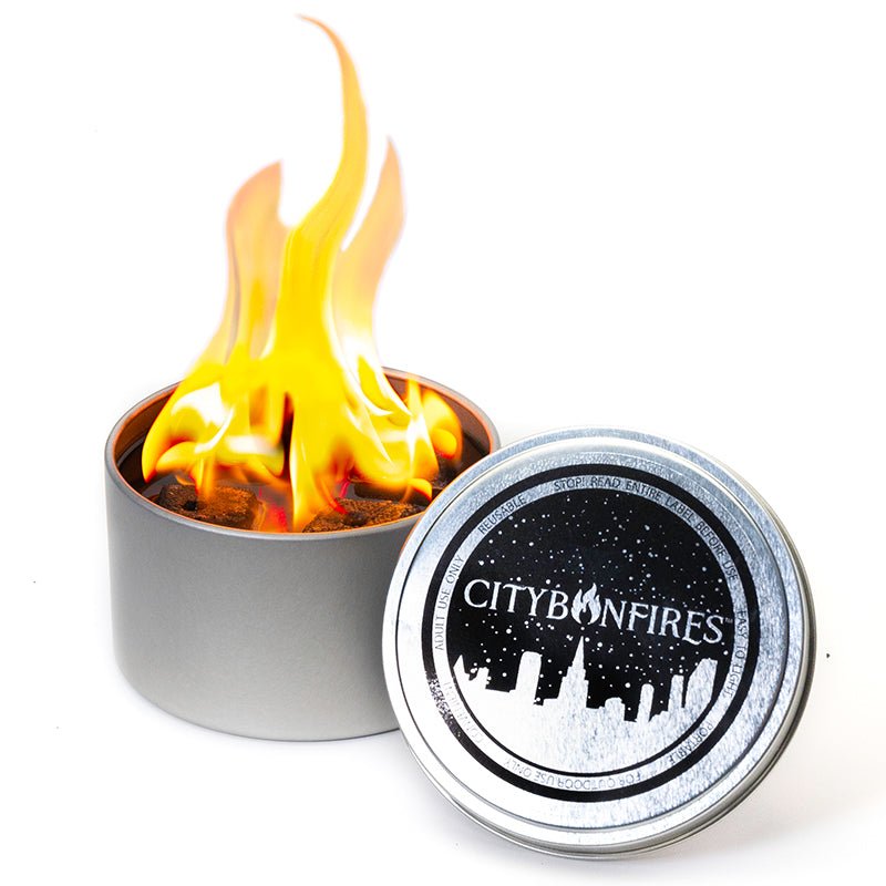 Modern portable silver and black outdoor tabletop fire pit