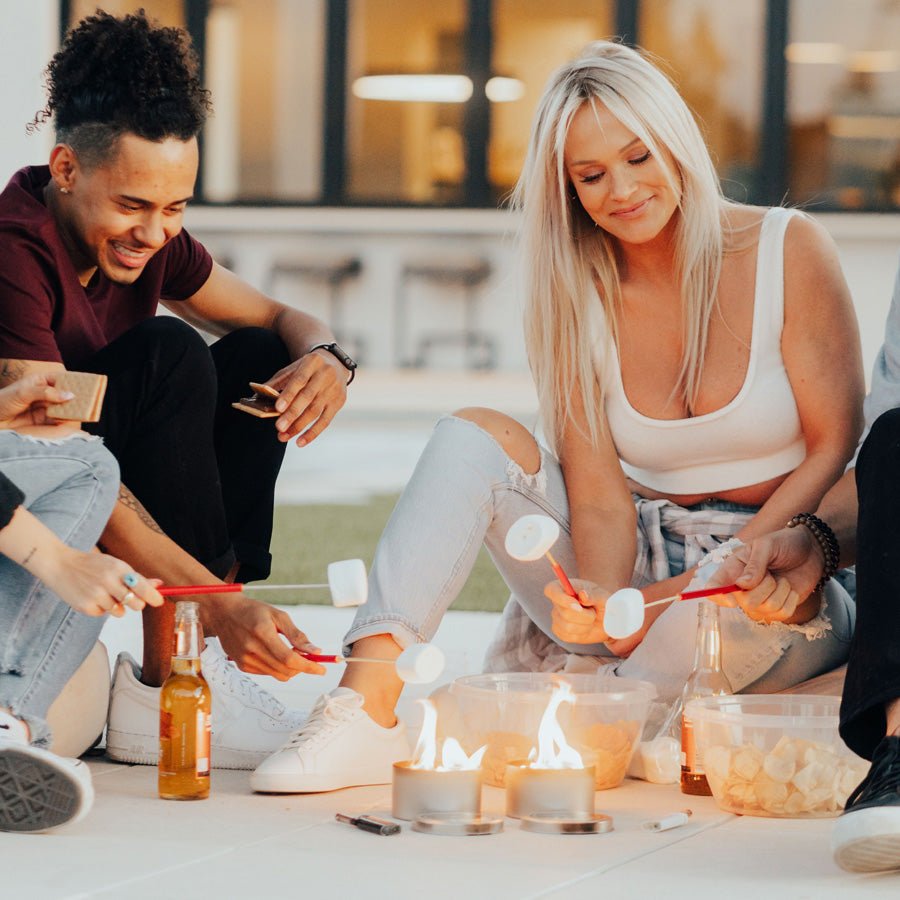 Portable Outdoor Fire Pit - Modern Silver and Black Tabletop Fire