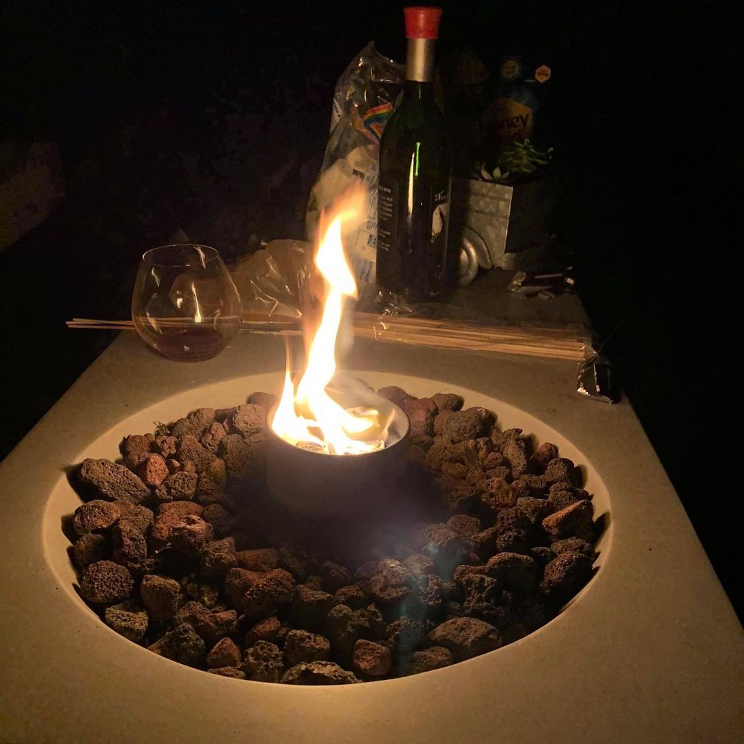 Portable Outdoor Fire Pit - Modern Silver and Black Tabletop Fire