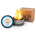 Happy Birthday Edition portable metal fire pit, silver and brown finish.
