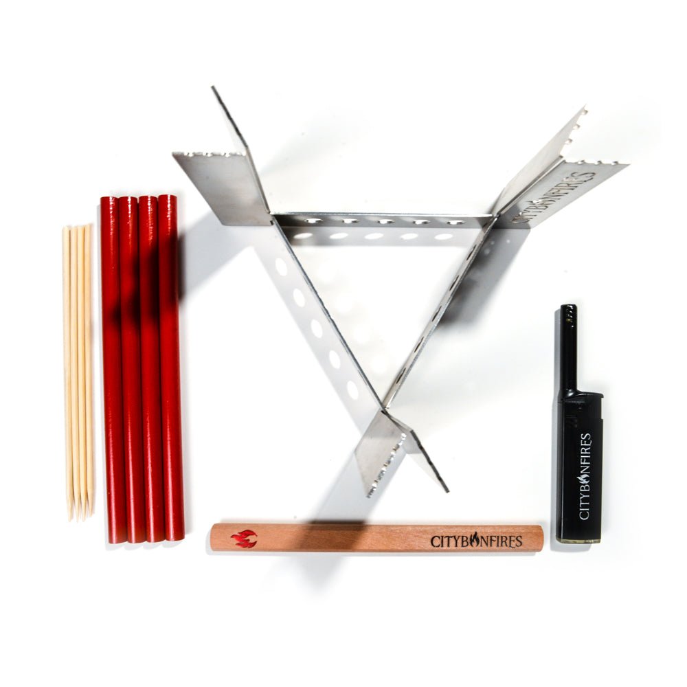 Portable Camping Stove and Cooking Accessory Kit - Industrial Metal