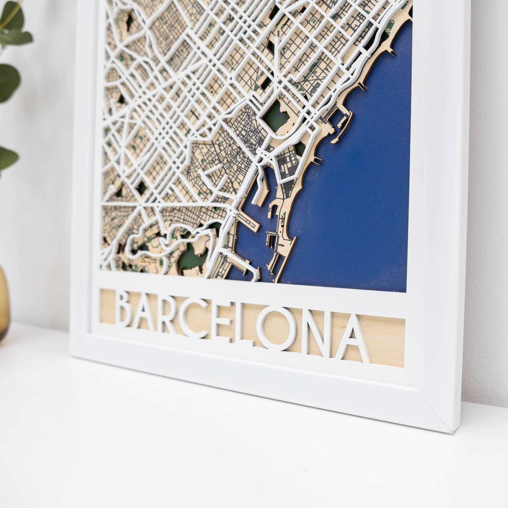 3D Barcelona City Map Wood Wall Decor - Artistic Catalan Gift