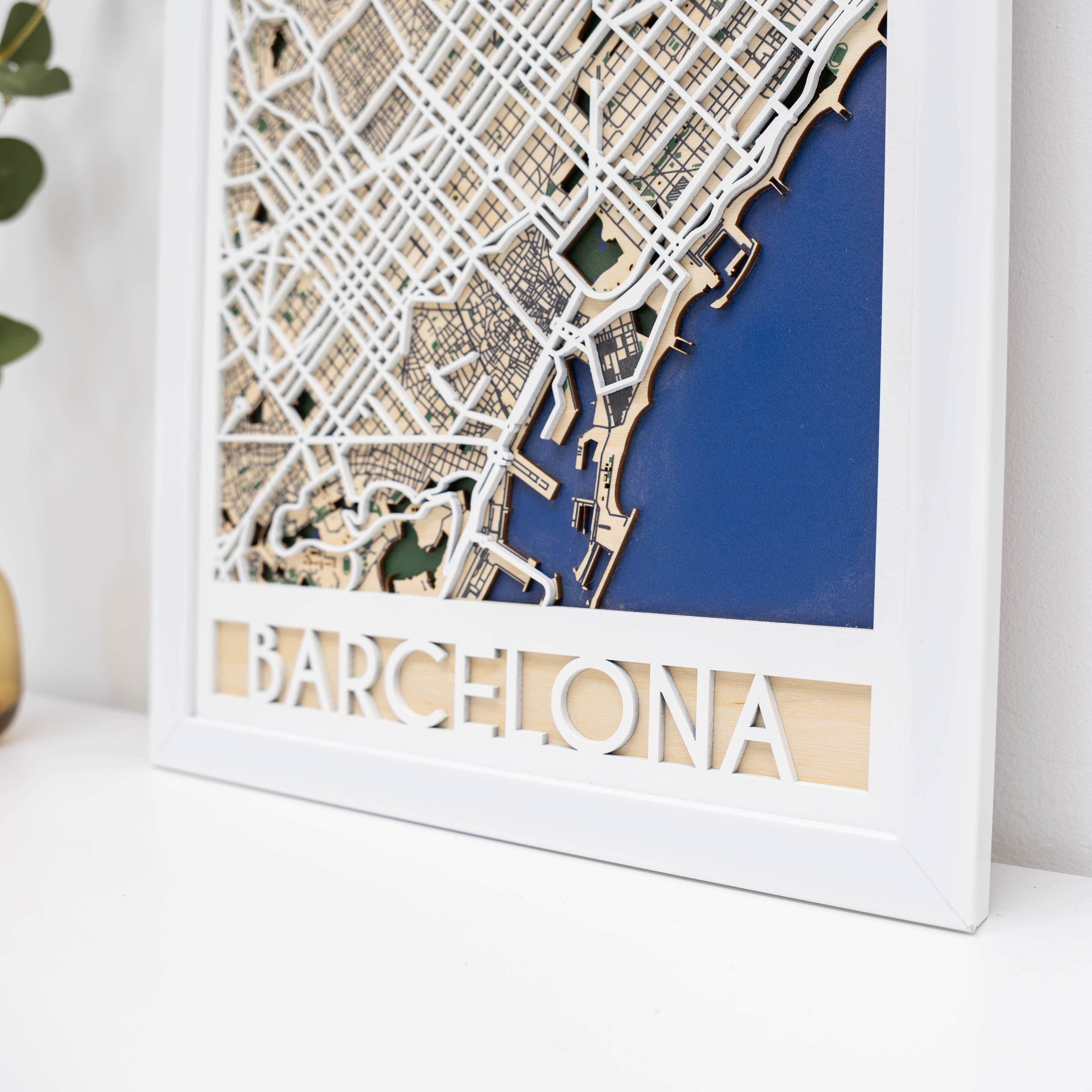3D Barcelona City Map Wood Wall Decor - Artistic Catalan Gift