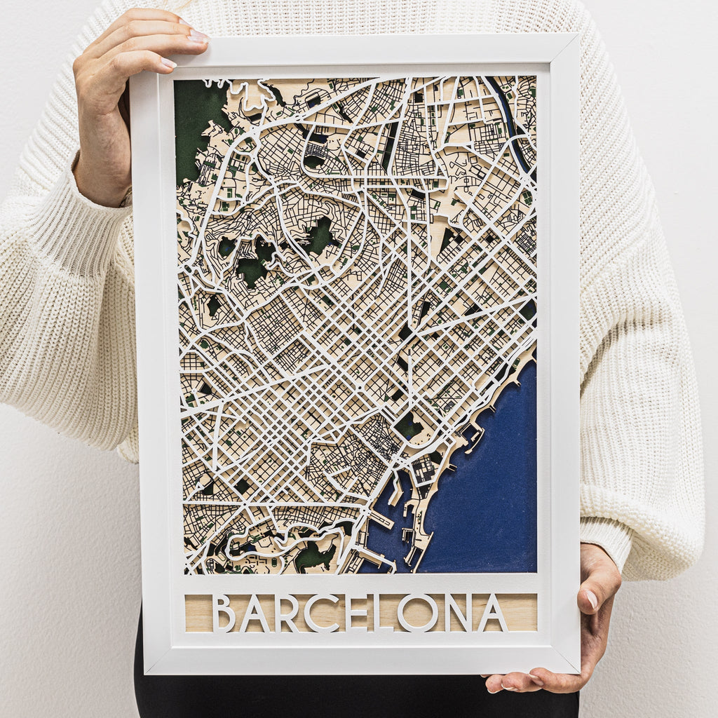 3D Barcelona City Map Wood Wall Decor - Artistic Catalan Gift