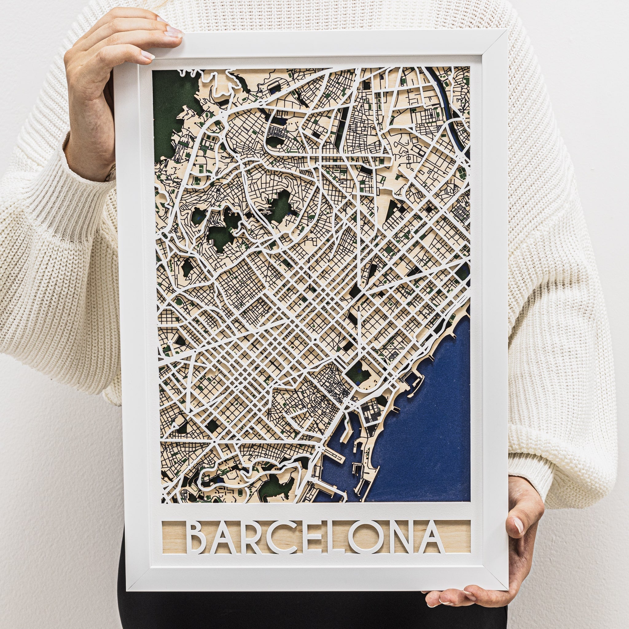 3D Barcelona City Map Wood Wall Decor - Artistic Catalan Gift