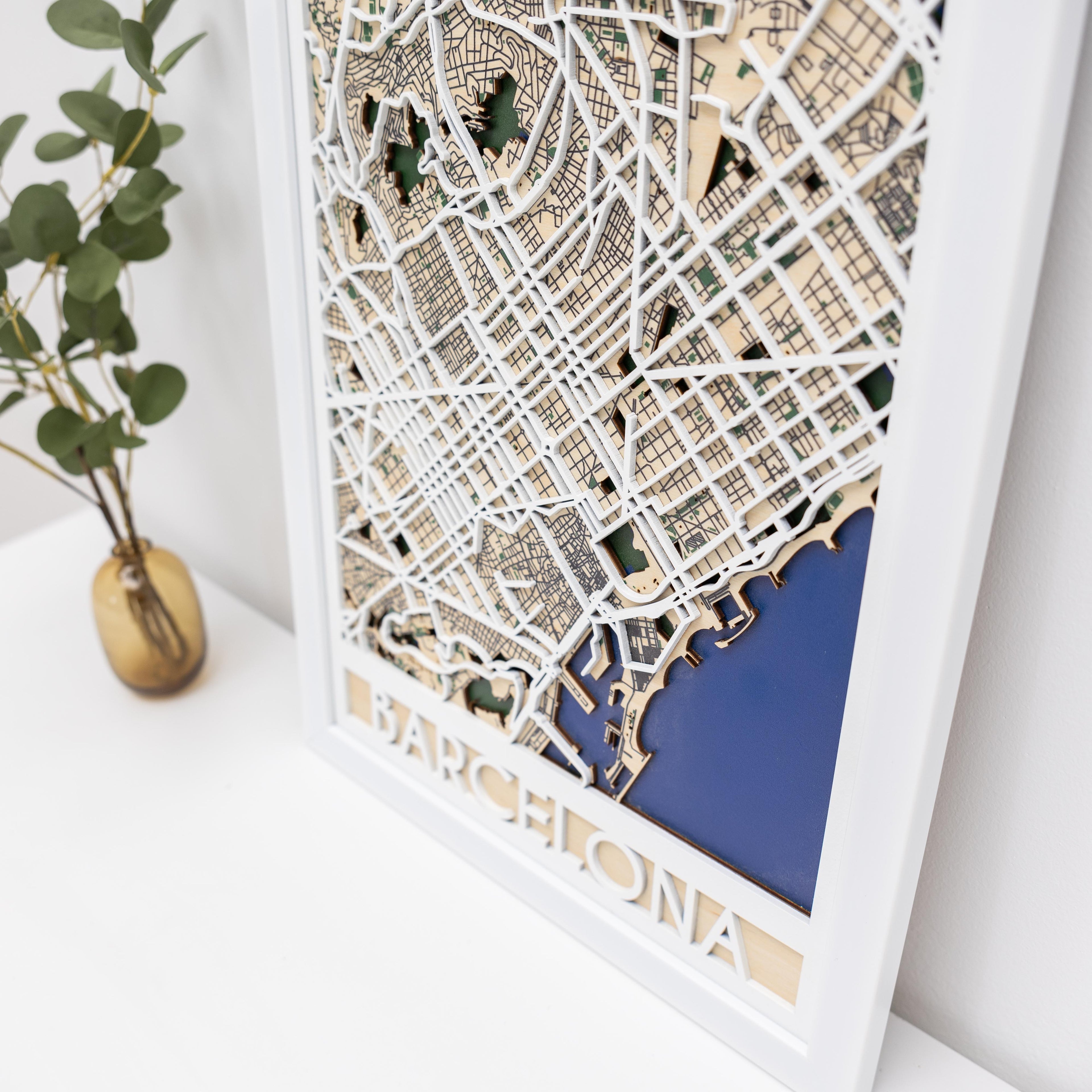 3D Barcelona City Map Wood Wall Decor - Artistic Catalan Gift