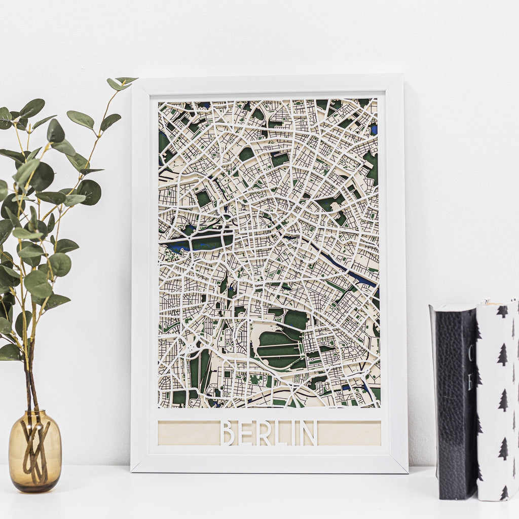 3D wooden wall art map of Berlin city streets and layout by Enjoy The Wood