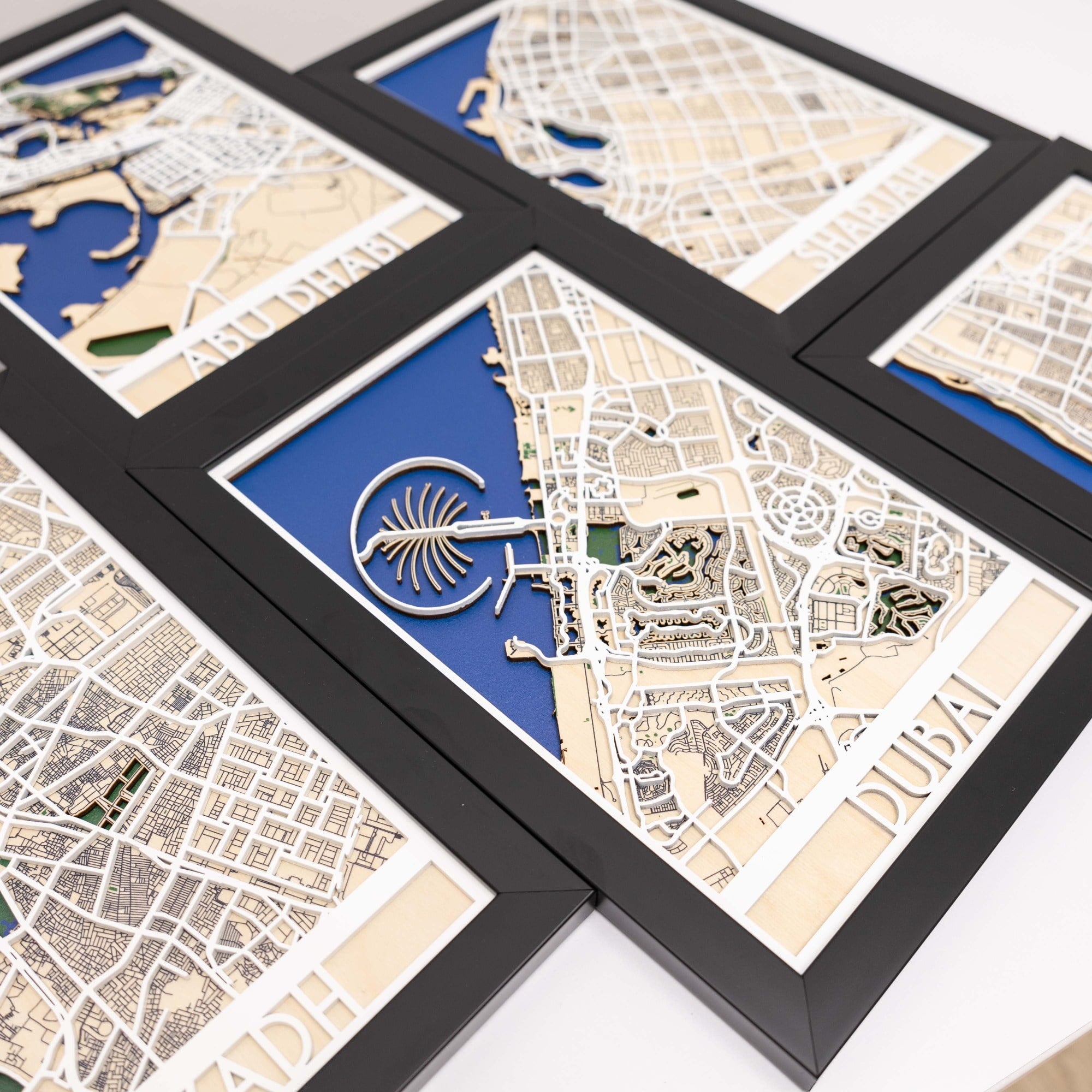 Custom 3D wooden city map wall art showing intricate street layouts and laser-cut depth.