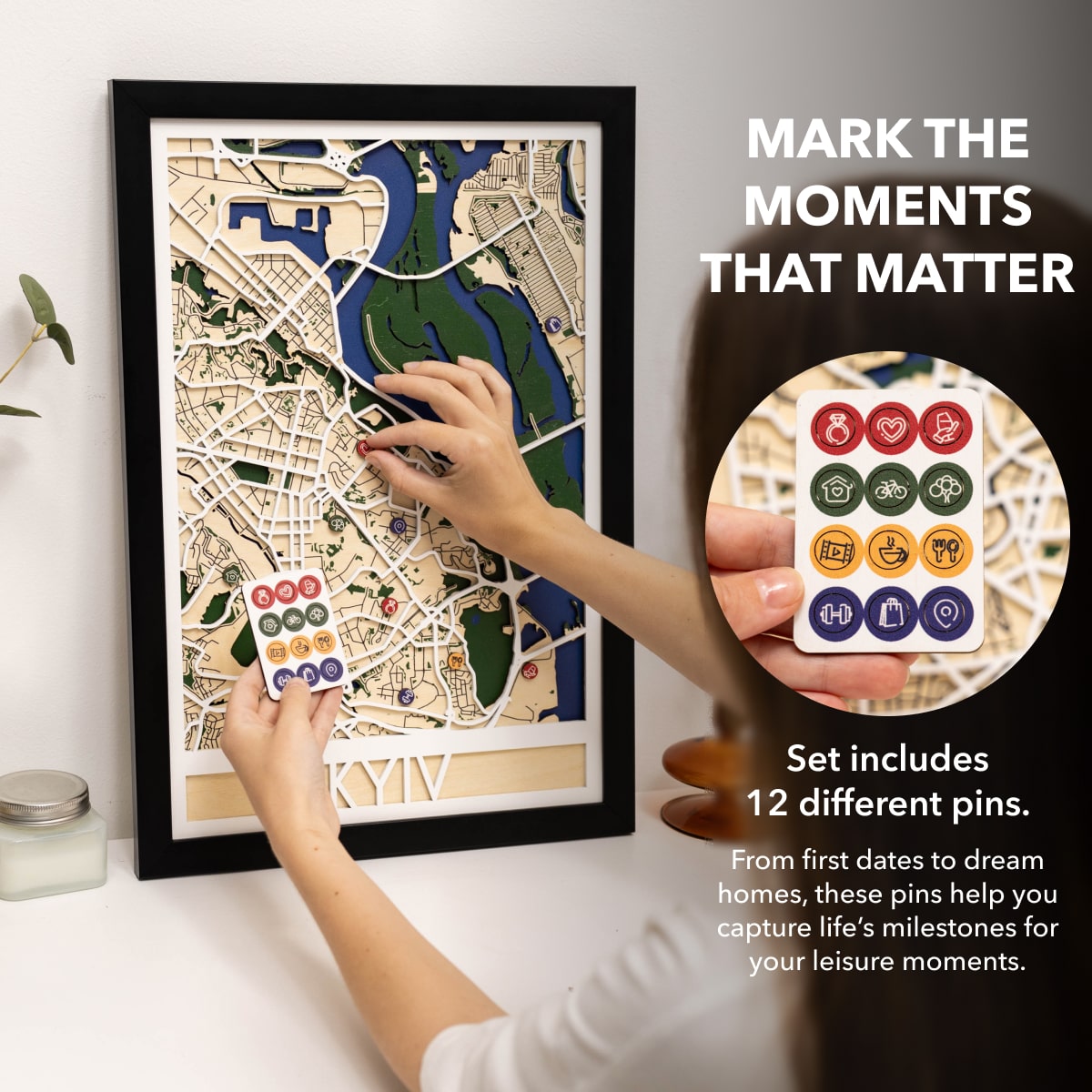 3D City Map Kyiv Wooden Wall Art Modern Geometric Map Decor