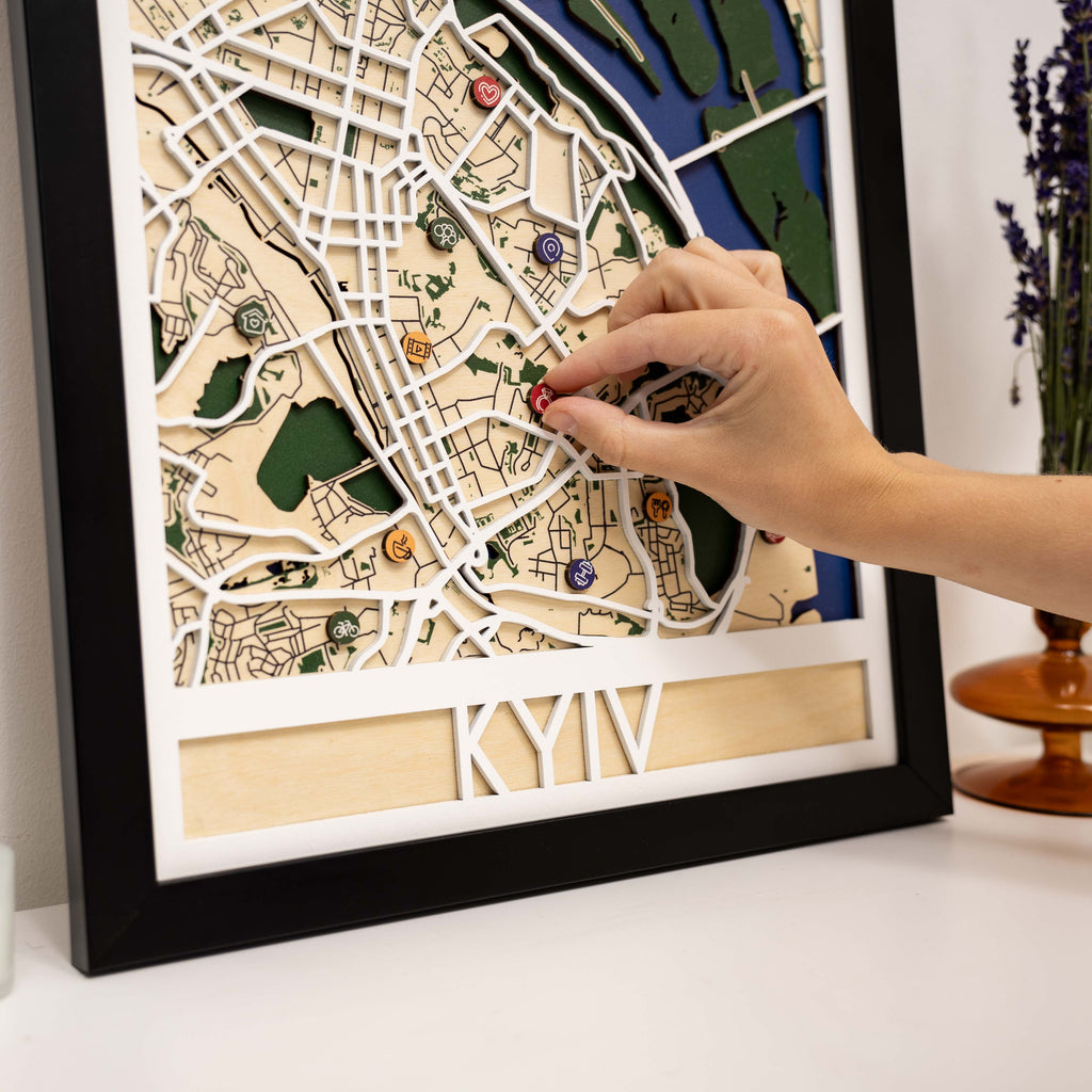 Wooden Map Pins - Lifestyle Icons for Travel Maps and Decor