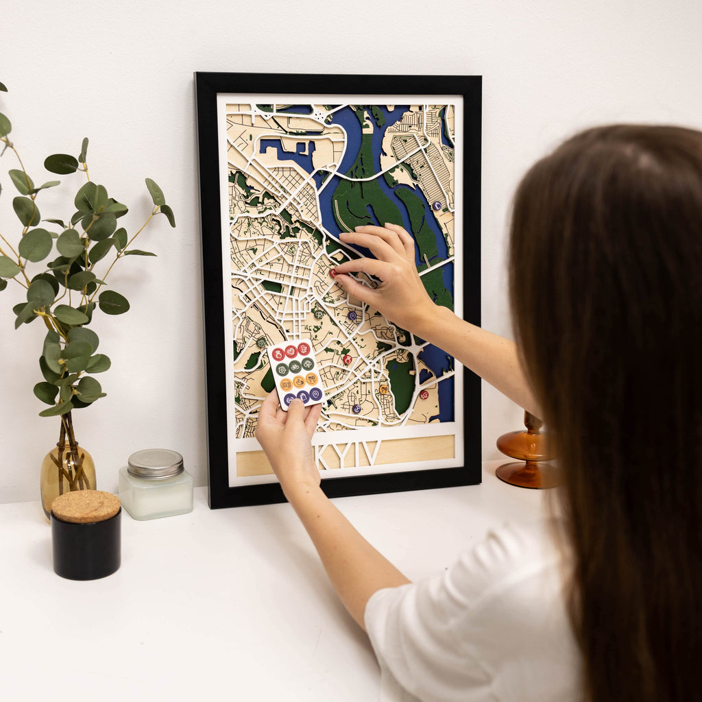 3D City Map Kyiv Wooden Wall Art Modern Geometric Map Decor