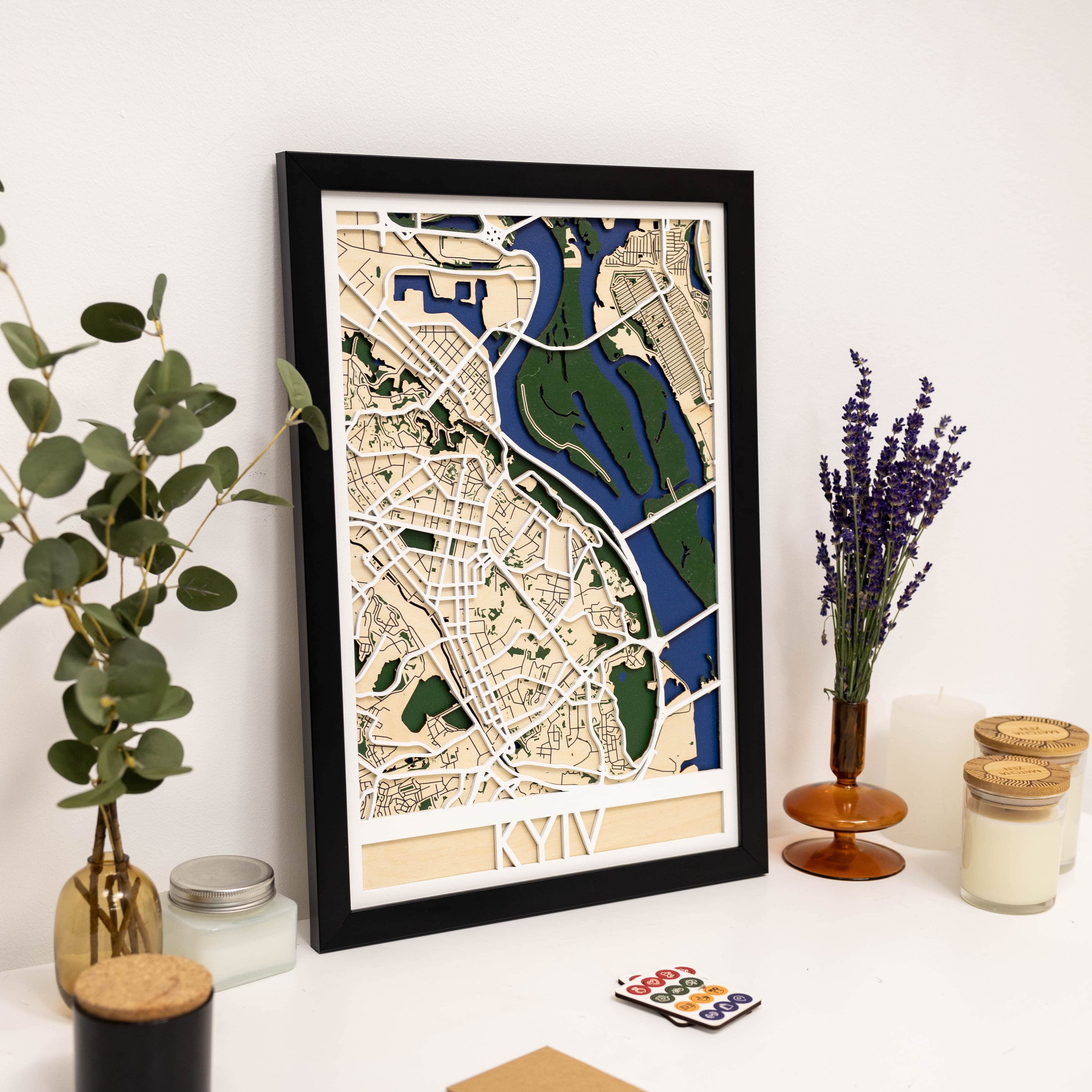 3D City Map Kyiv Wooden Wall Art Modern Geometric Map Decor