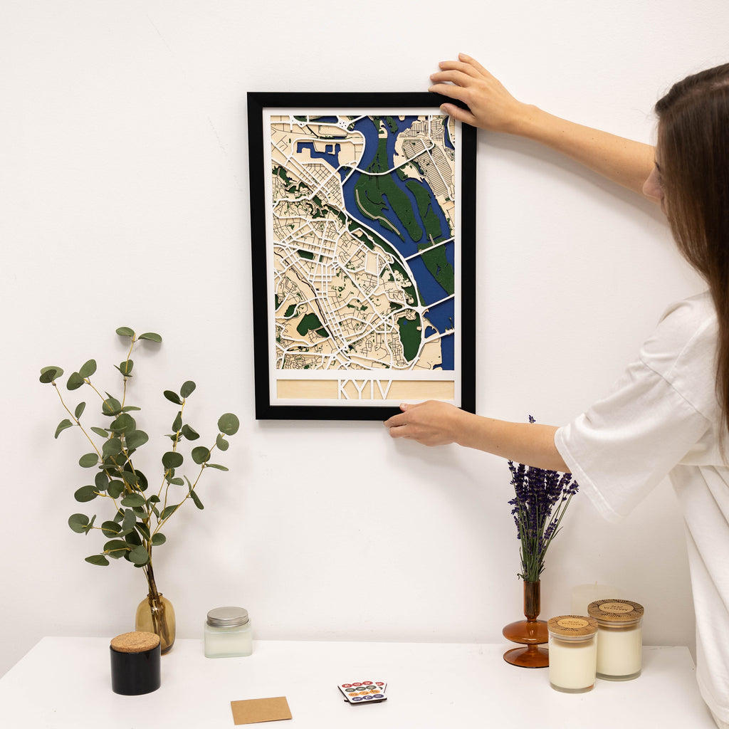 3D City Map Kyiv Wooden Wall Art Modern Geometric Map Decor