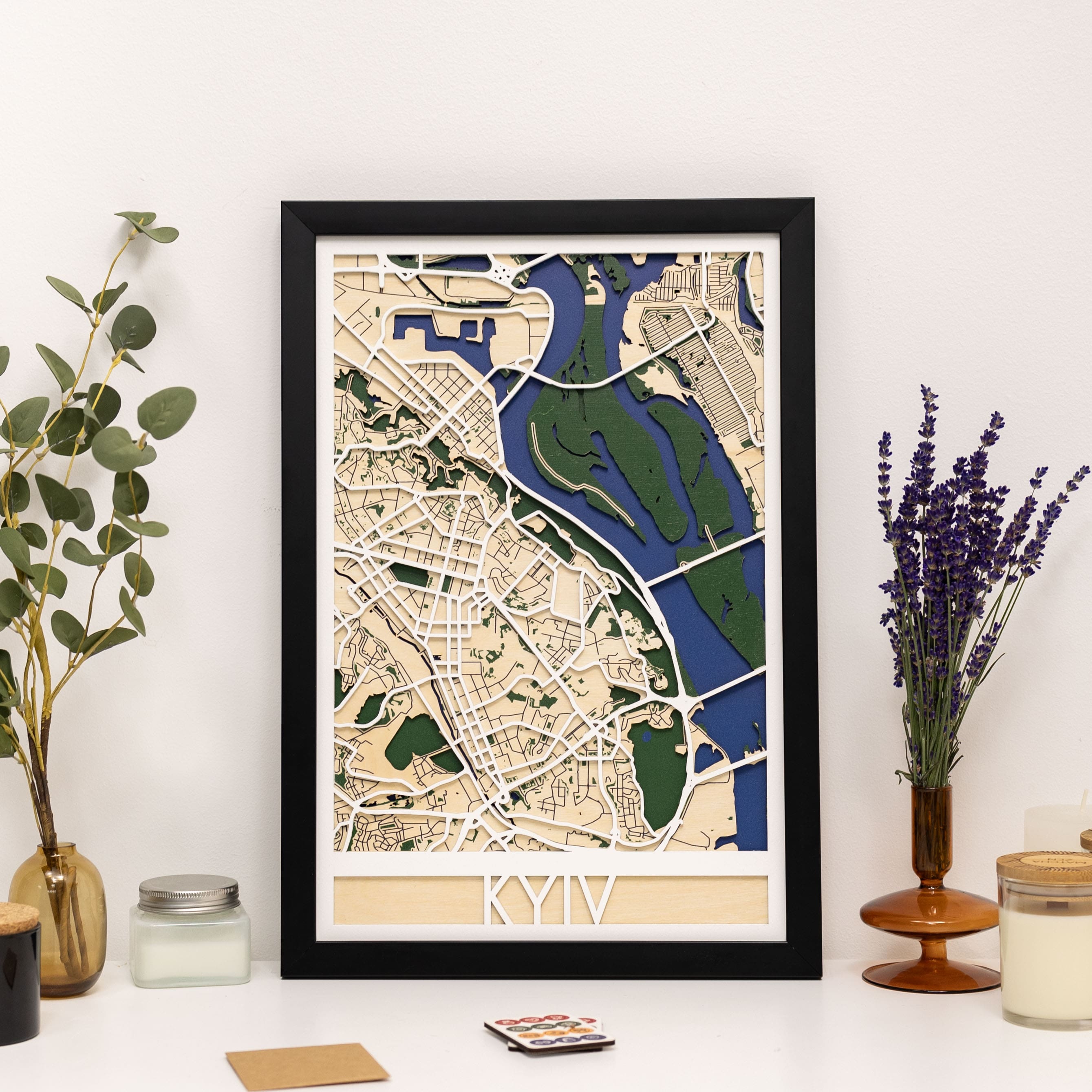 3D City Map Kyiv Wooden Wall Art Modern Geometric Map Decor