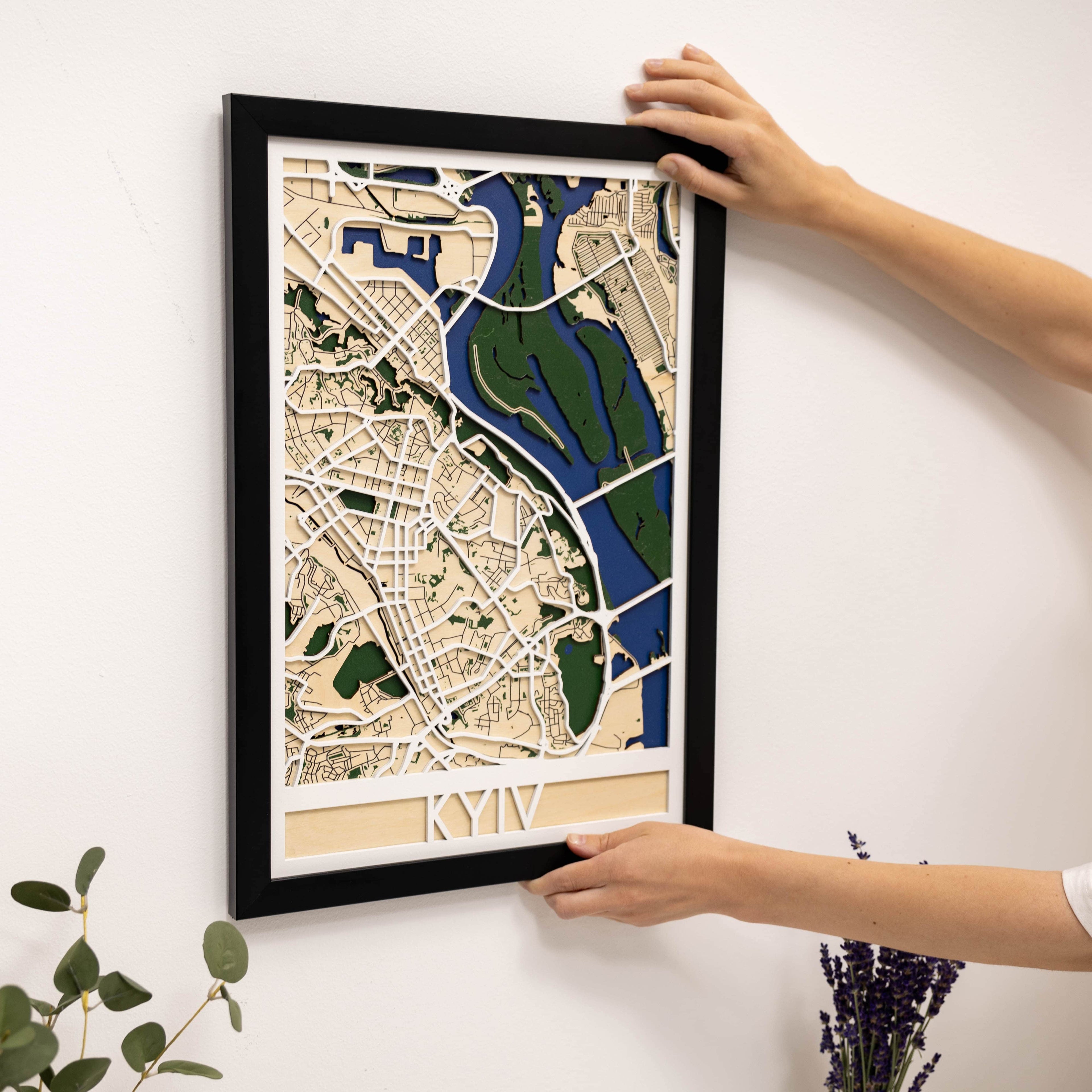 3D City Map Kyiv Wooden Wall Art Modern Geometric Map Decor