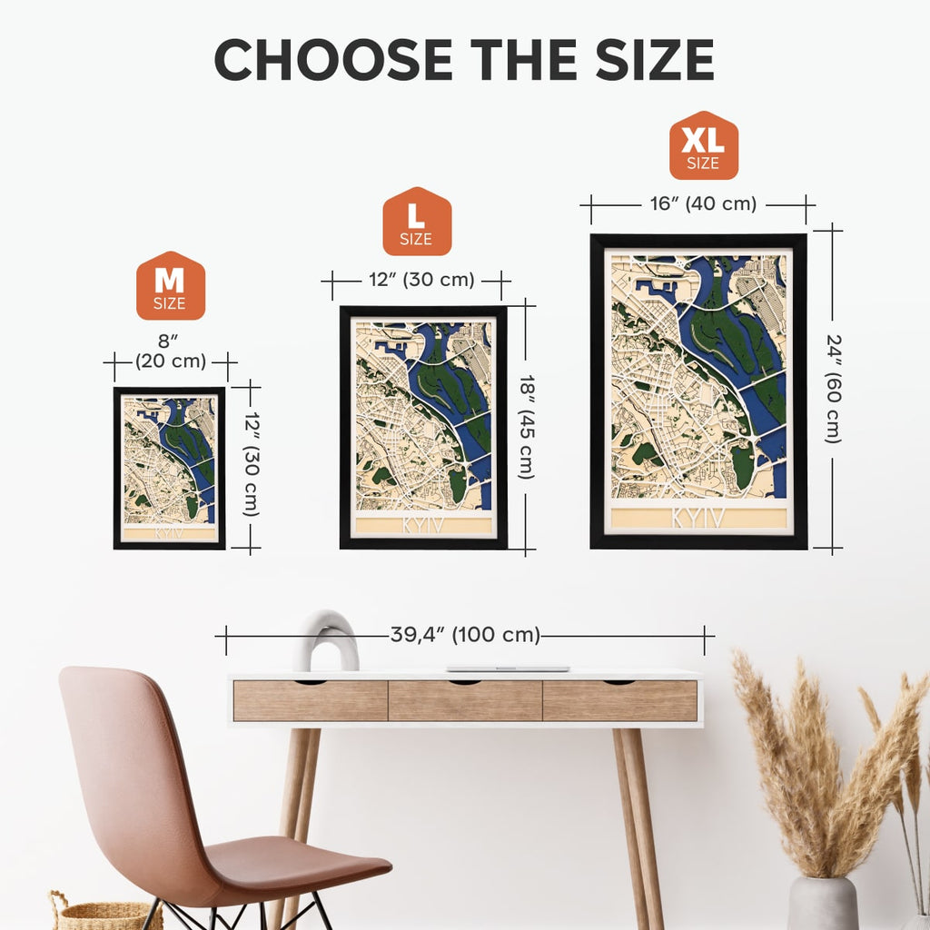 3D City Map Kyiv Wooden Wall Art Modern Geometric Map Decor