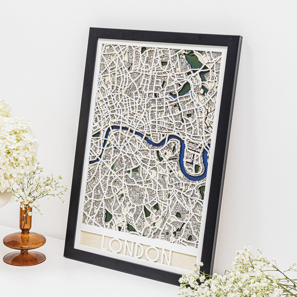 3D London City Map: Modern Minimalist Geometric Wall Art