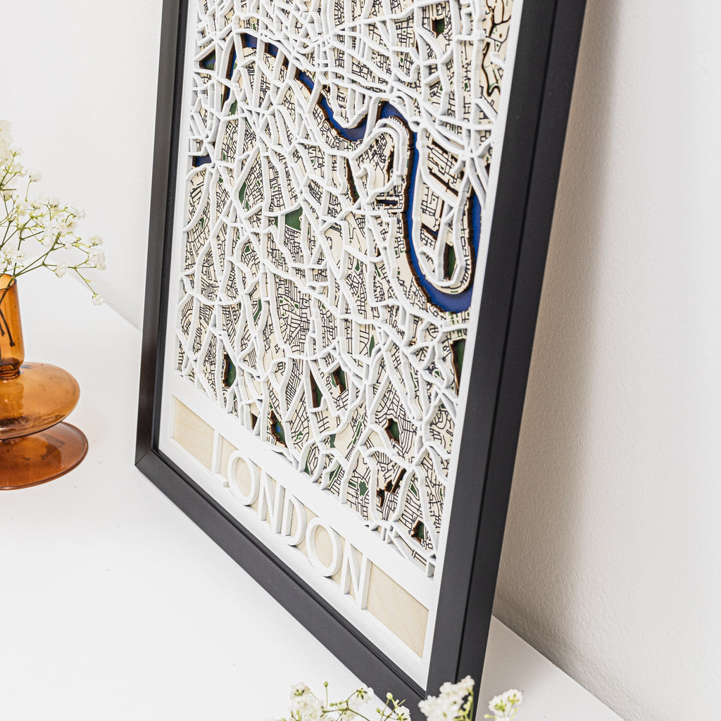 3D London City Map: Modern Minimalist Geometric Wall Art