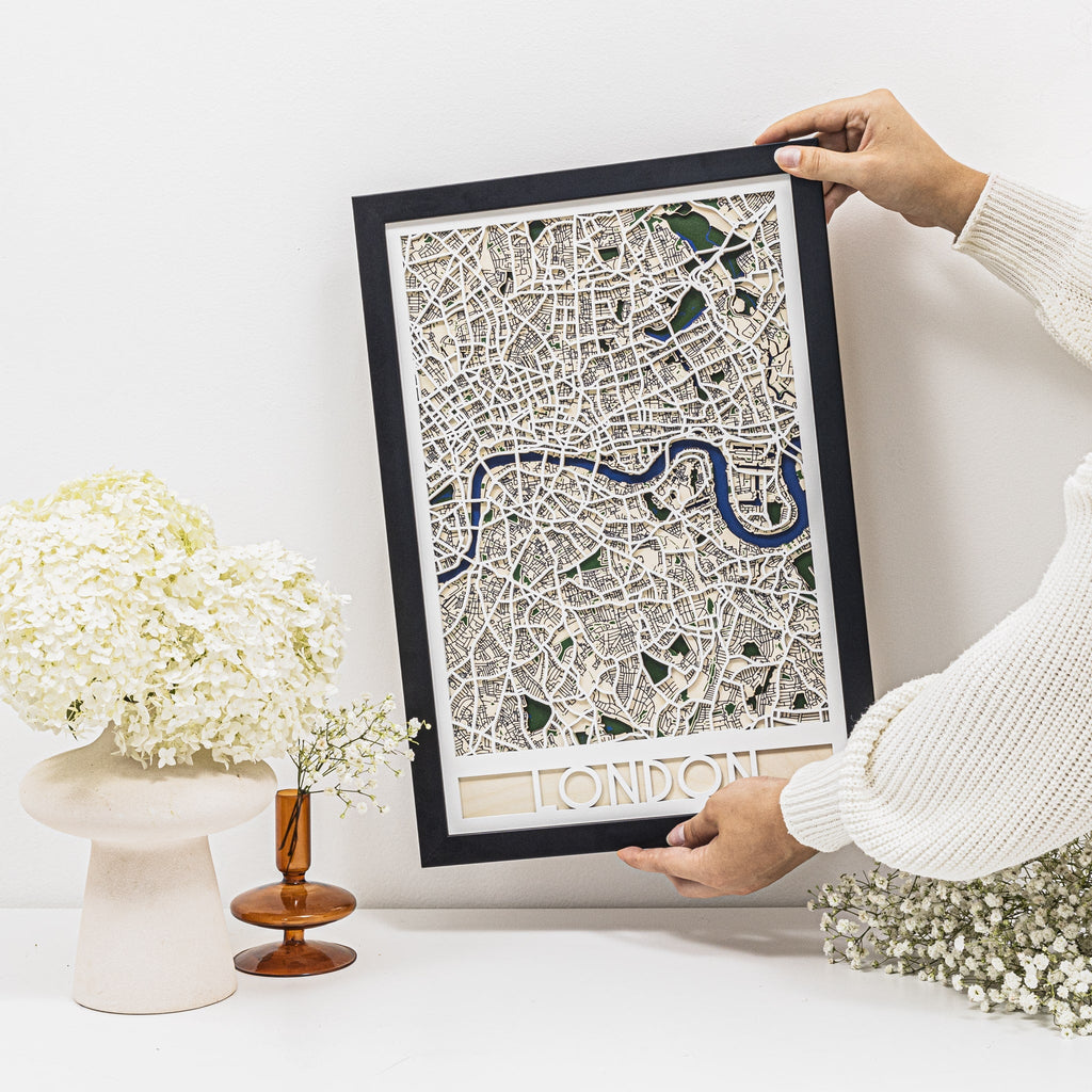 3D London City Map: Modern Minimalist Geometric Wall Art