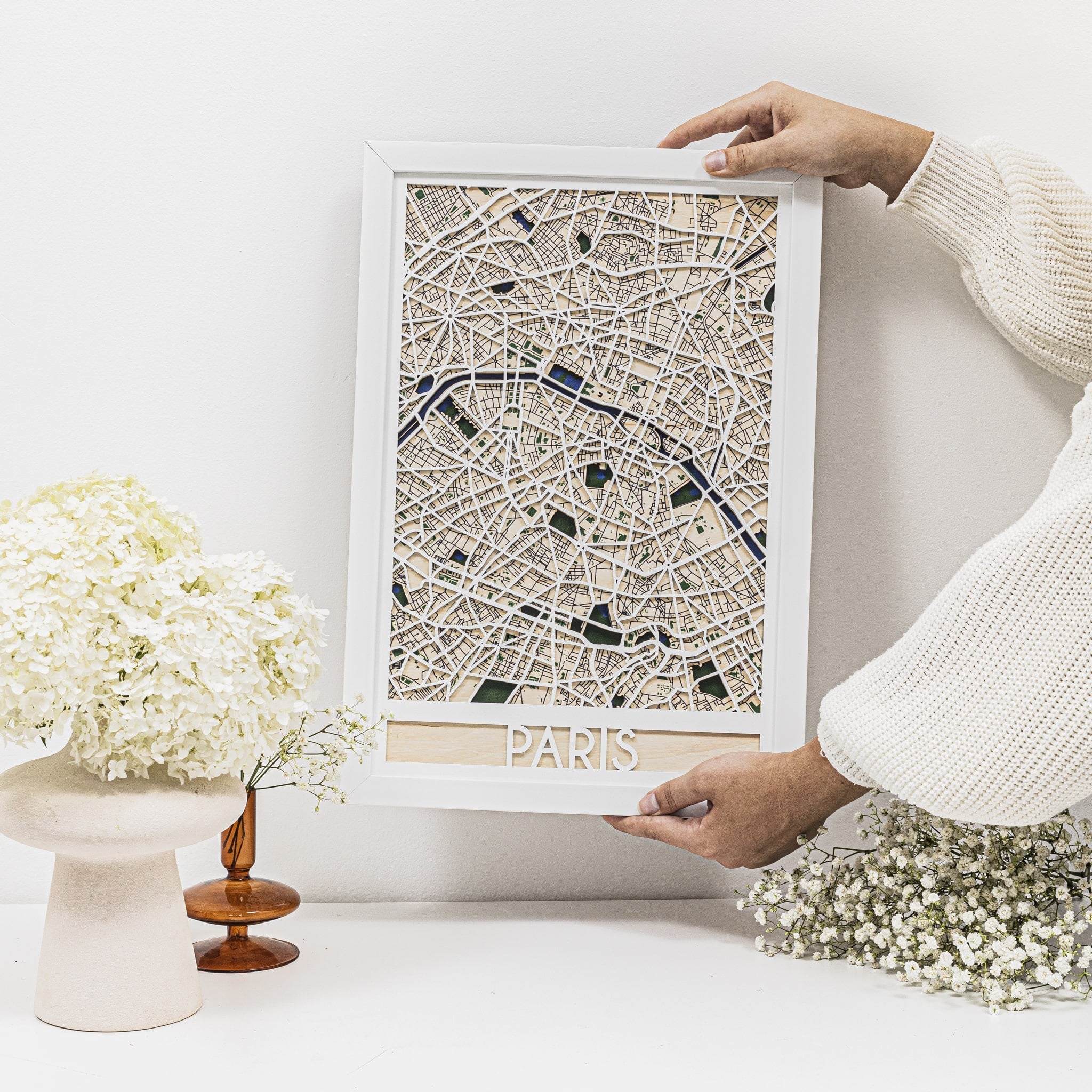 3D Paris City Map Handcrafted Wooden Wall Art Decor