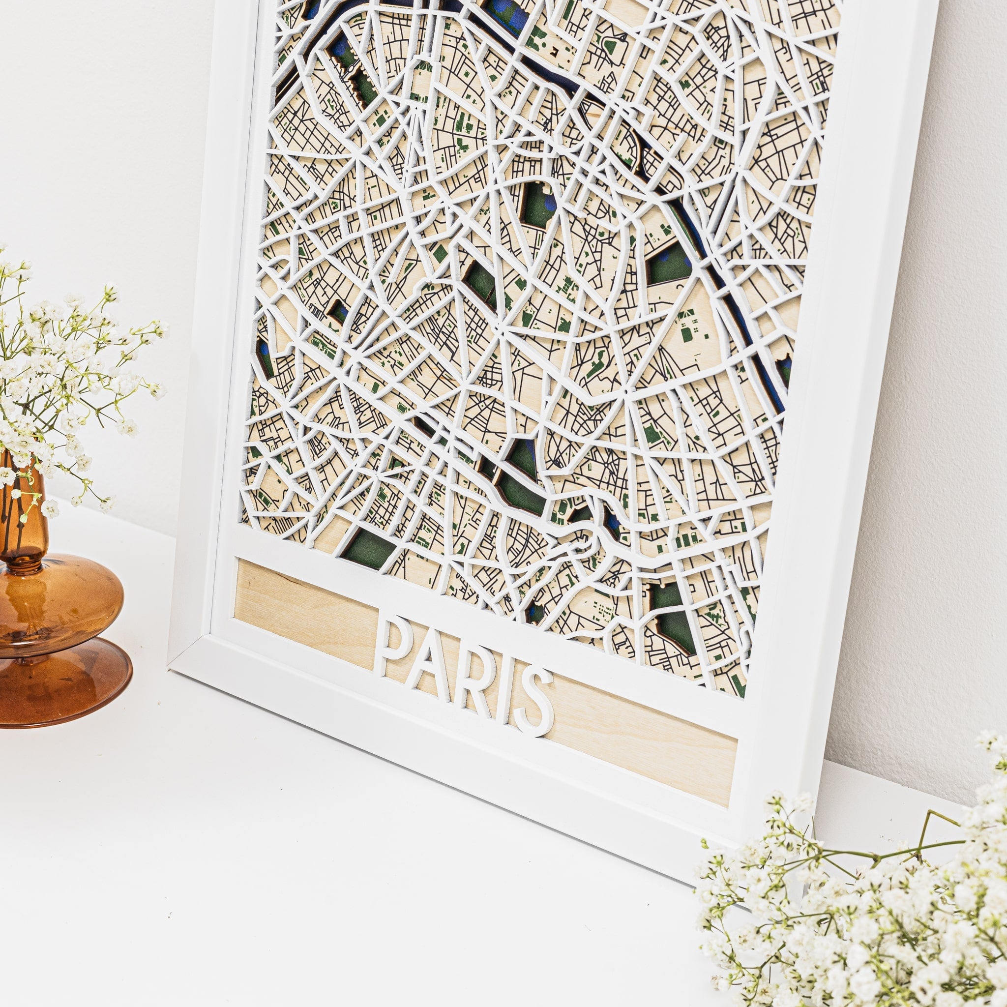 3D Paris City Map Handcrafted Wooden Wall Art Decor
