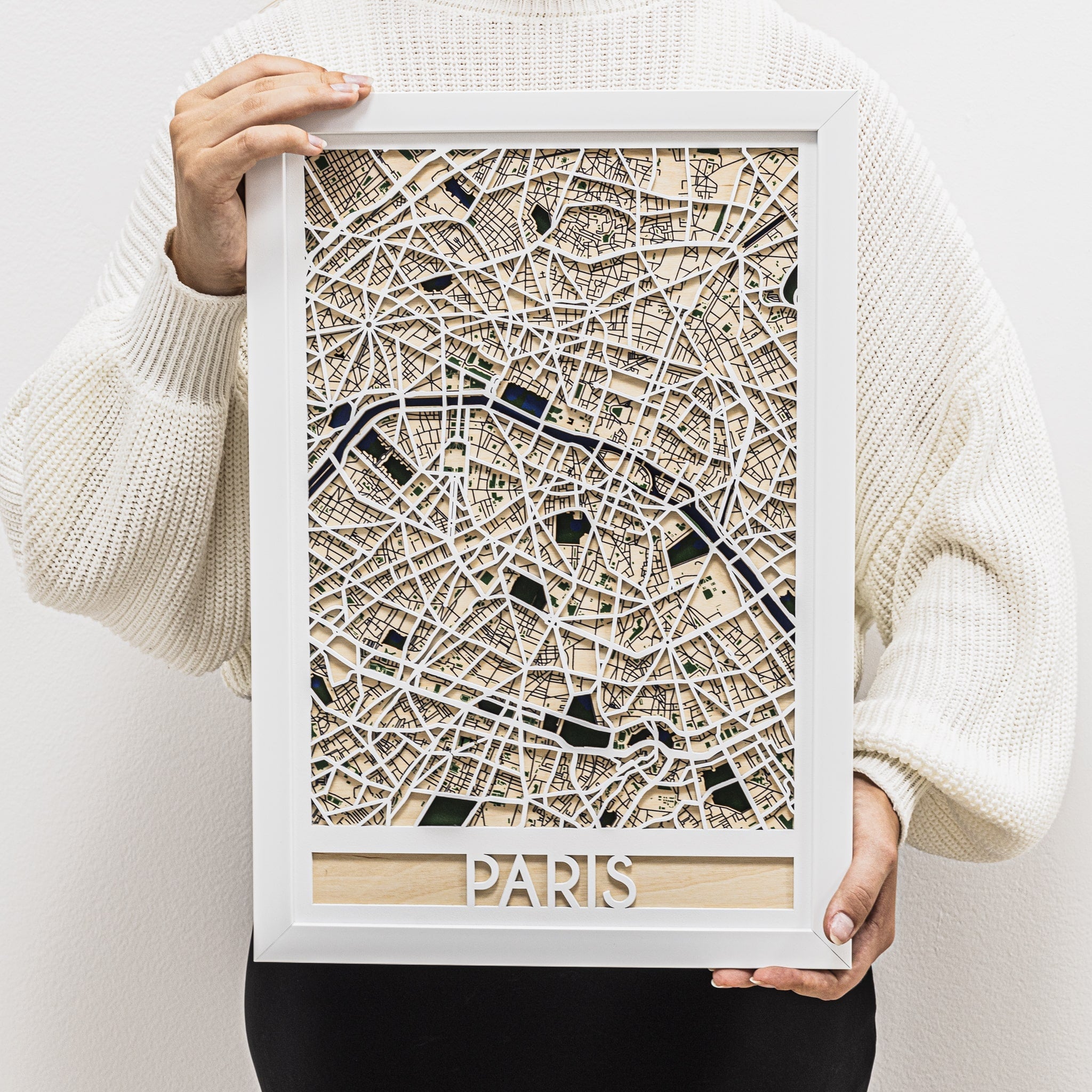 3D Paris City Map Handcrafted Wooden Wall Art Decor