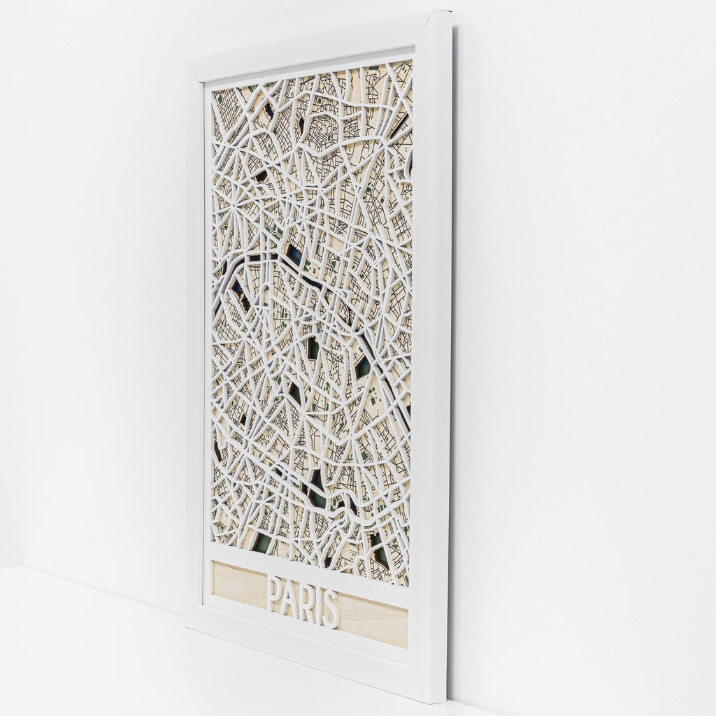 3D Paris City Map Handcrafted Wooden Wall Art Decor