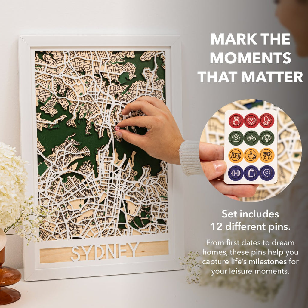 3D Sydney City Map Wood Wall Art - Minimalist Geometric Decor