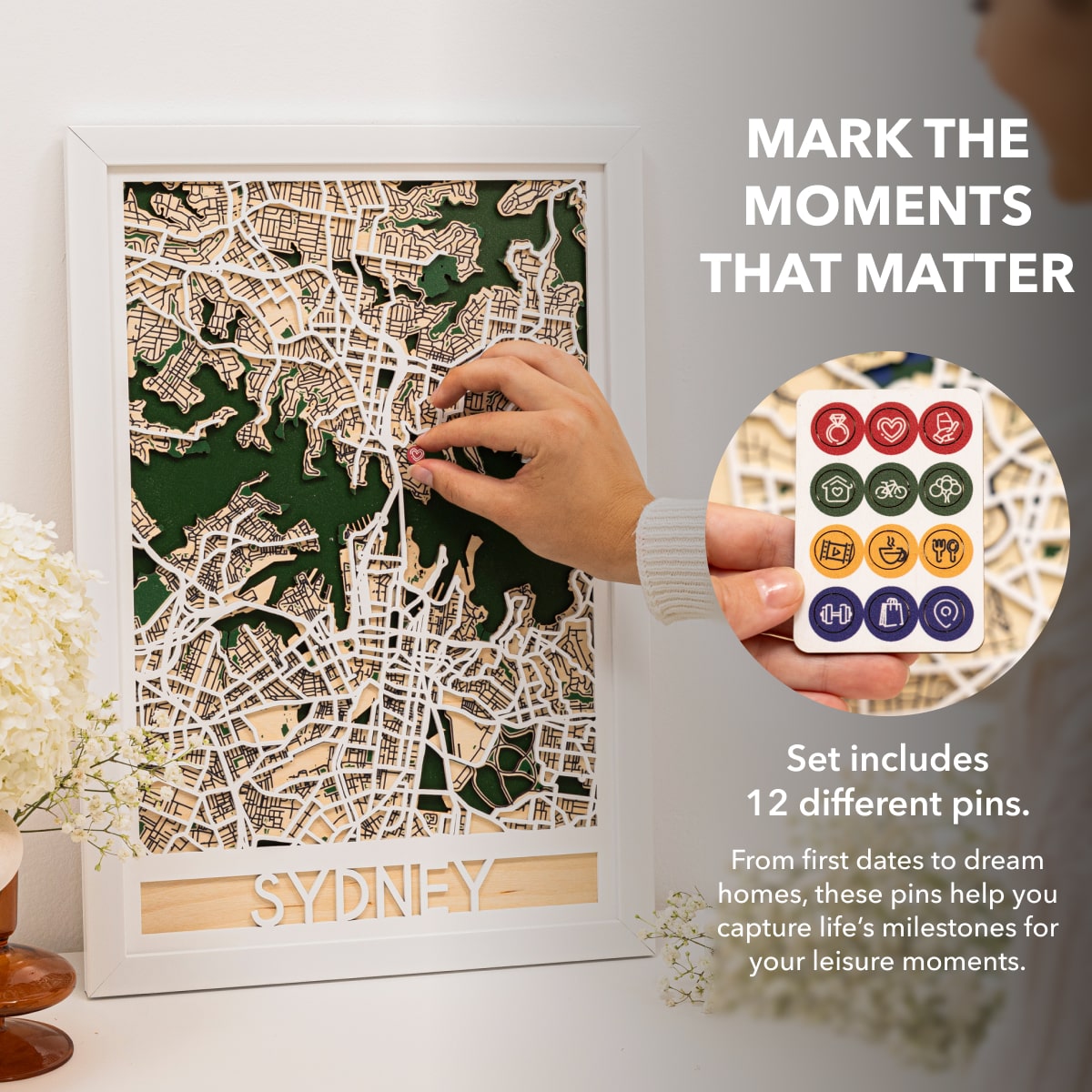 3D Sydney City Map Wood Wall Art - Minimalist Geometric Decor