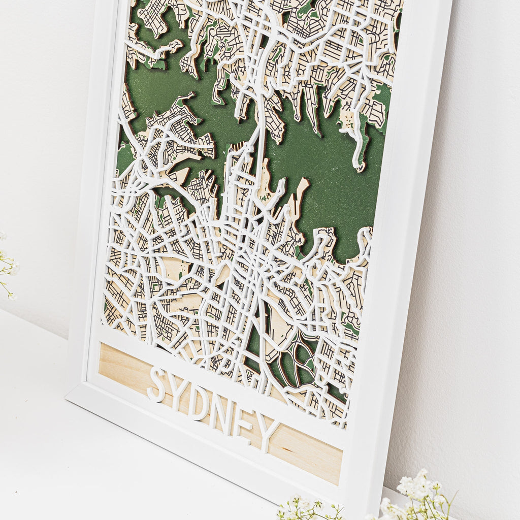 3D Sydney City Map Wood Wall Art - Minimalist Geometric Decor