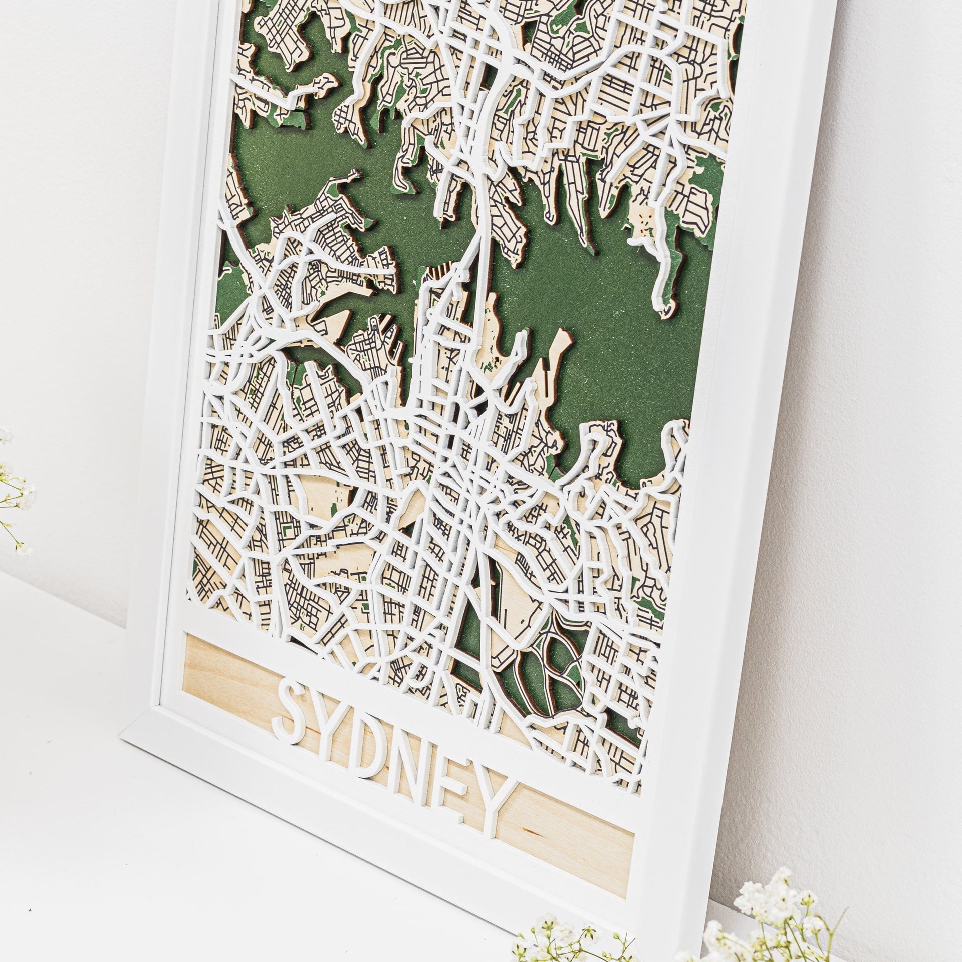 3D Sydney City Map Wood Wall Art - Minimalist Geometric Decor