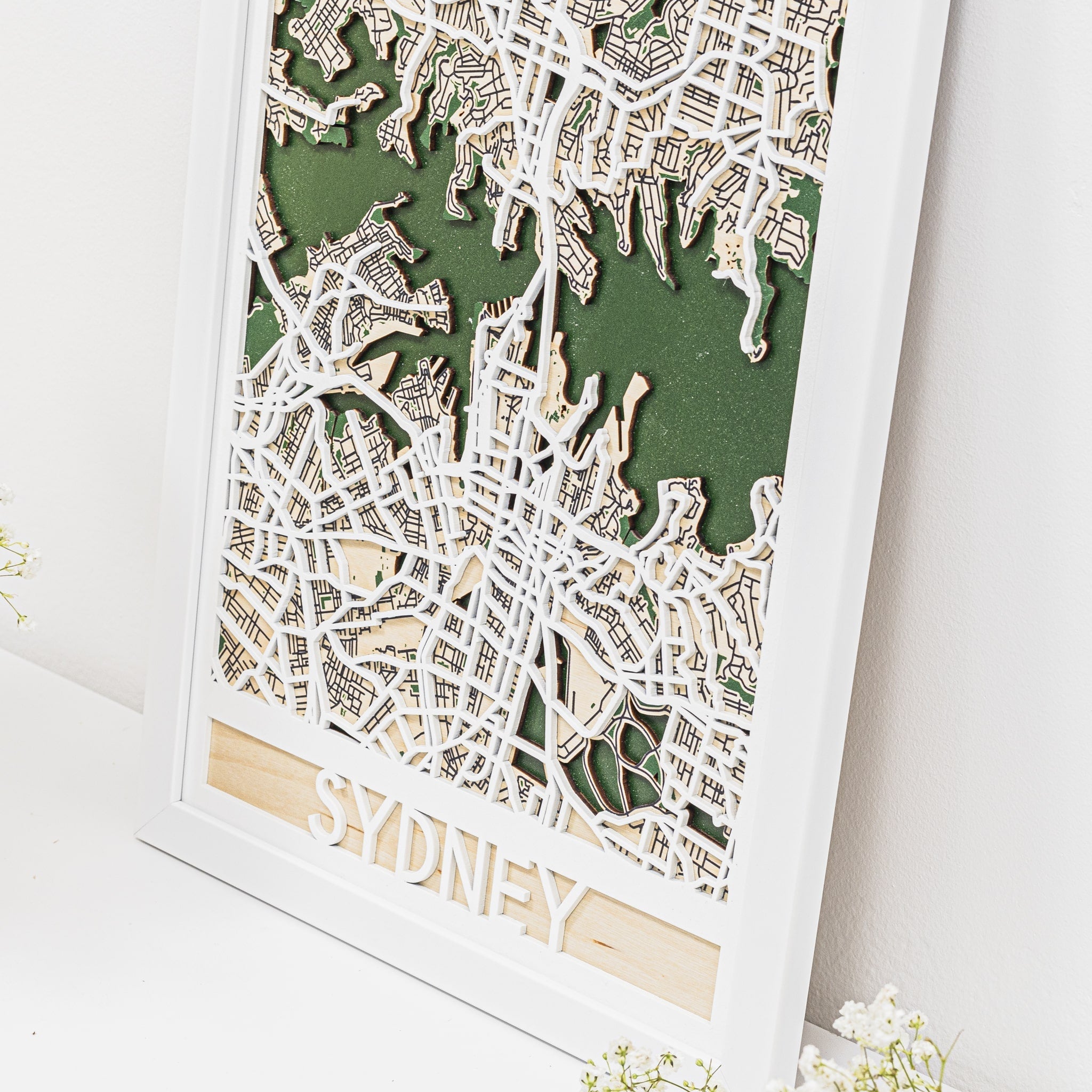 3D Sydney City Map Wood Wall Art - Minimalist Geometric Decor