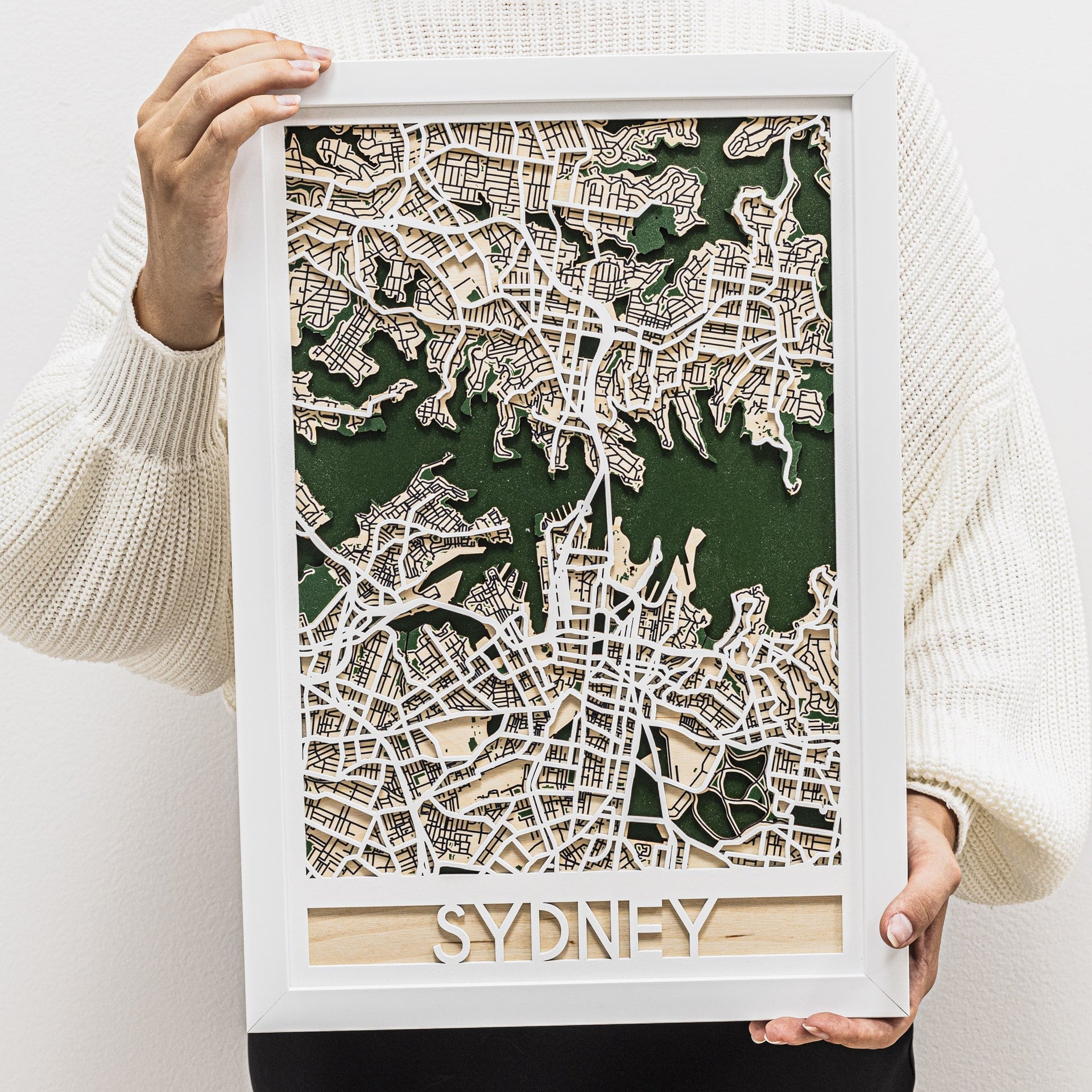 3D Sydney City Map Wood Wall Art - Minimalist Geometric Decor