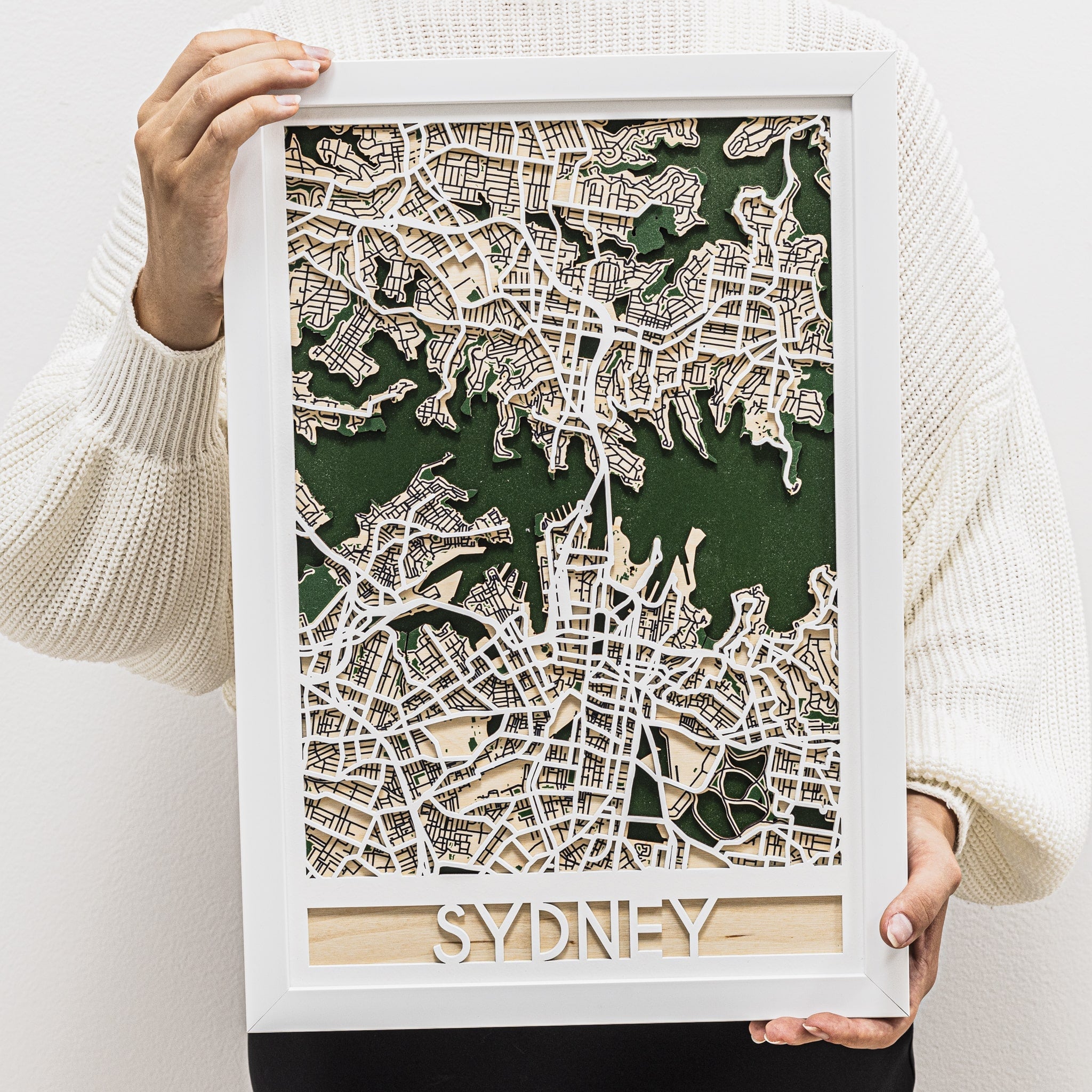 3D Sydney City Map Wood Wall Art - Minimalist Geometric Decor