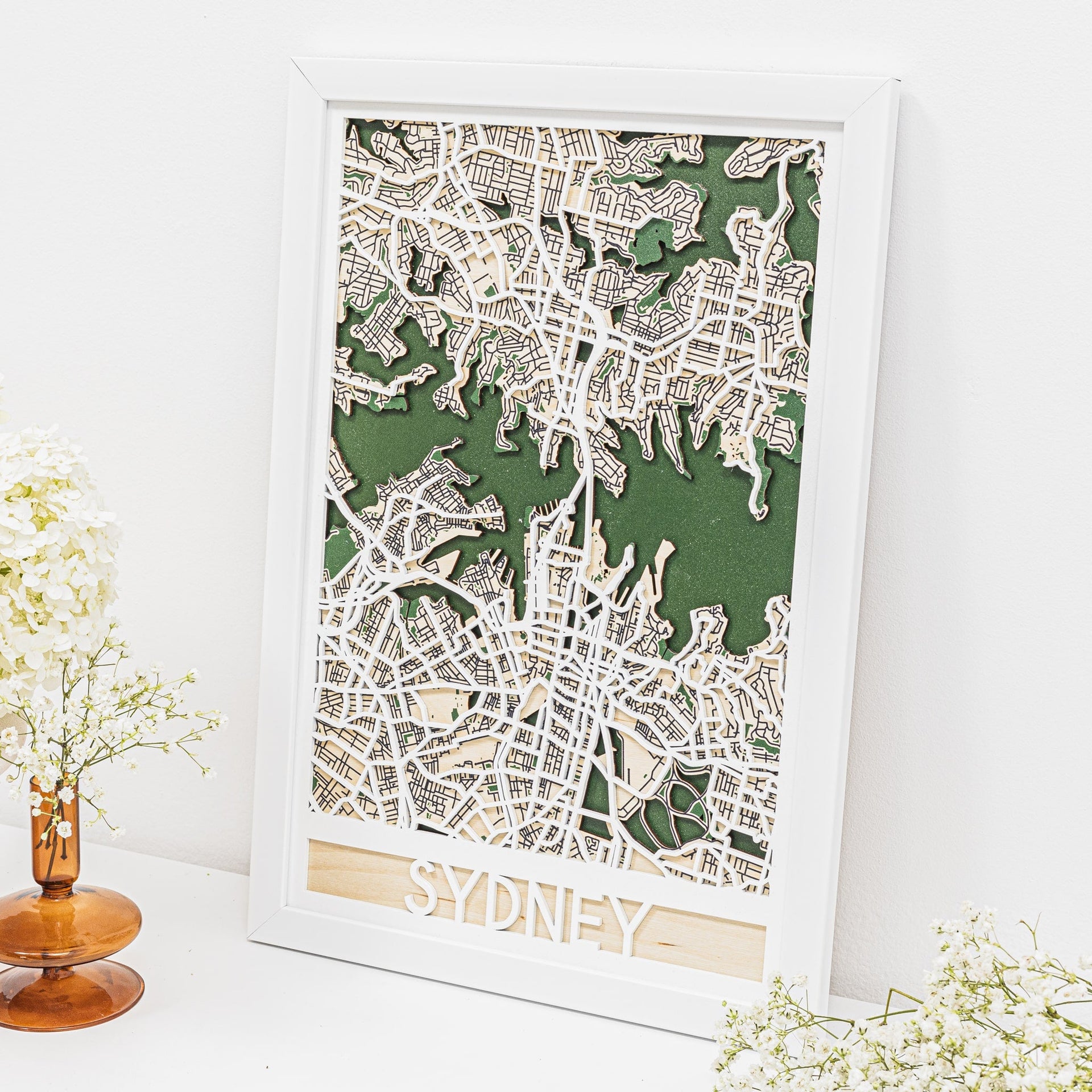 3D Sydney City Map Wood Wall Art - Minimalist Geometric Decor