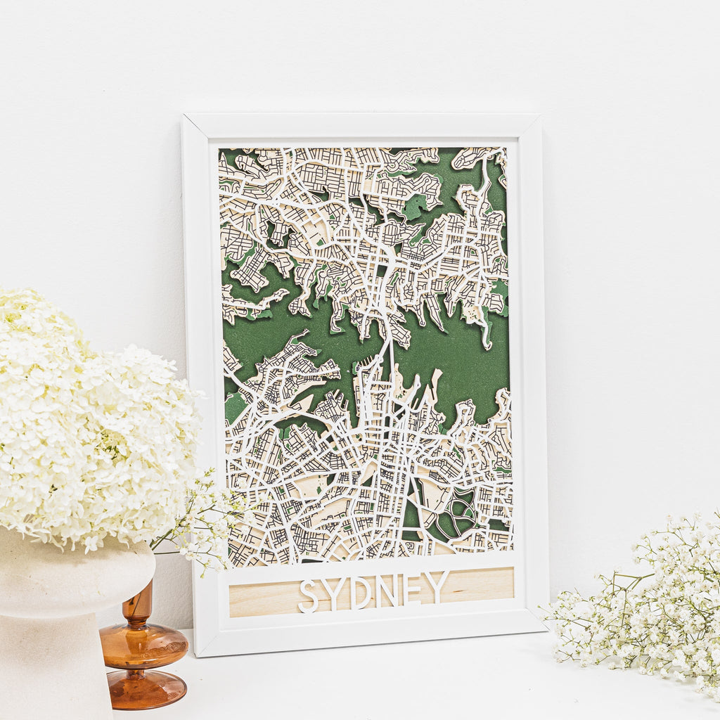 3D Sydney City Map Wood Wall Art - Minimalist Geometric Decor