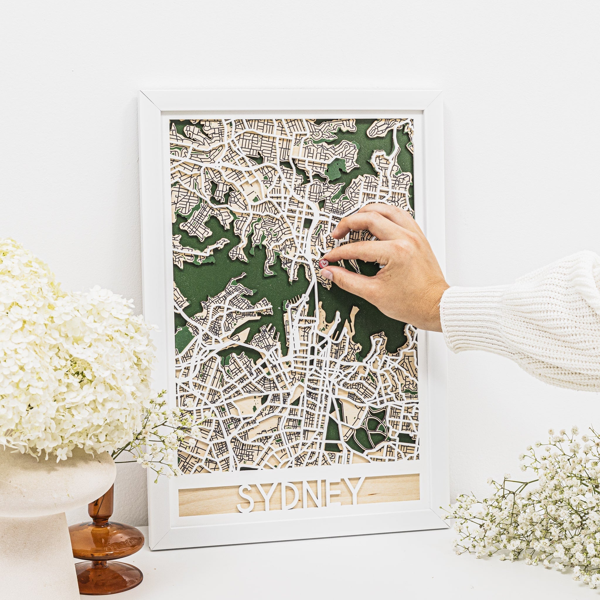 3D Sydney City Map Wood Wall Art - Minimalist Geometric Decor