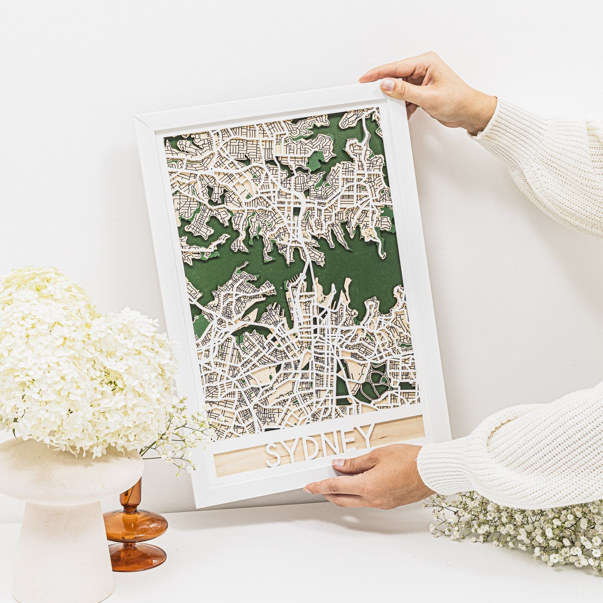 3D Sydney City Map Wood Wall Art - Minimalist Geometric Decor
