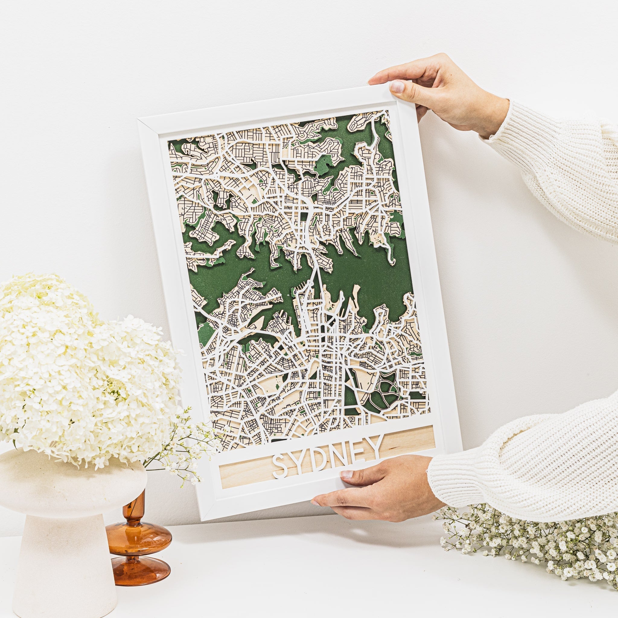 3D Sydney City Map Wood Wall Art - Minimalist Geometric Decor