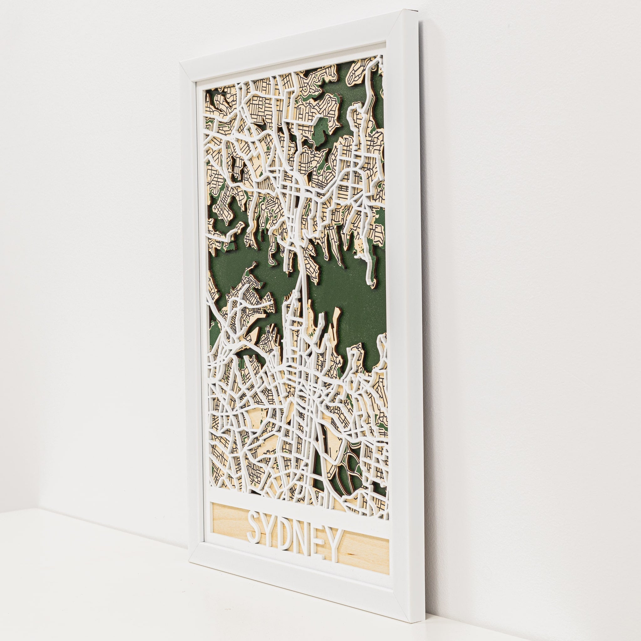 3D Sydney City Map Wood Wall Art - Minimalist Geometric Decor