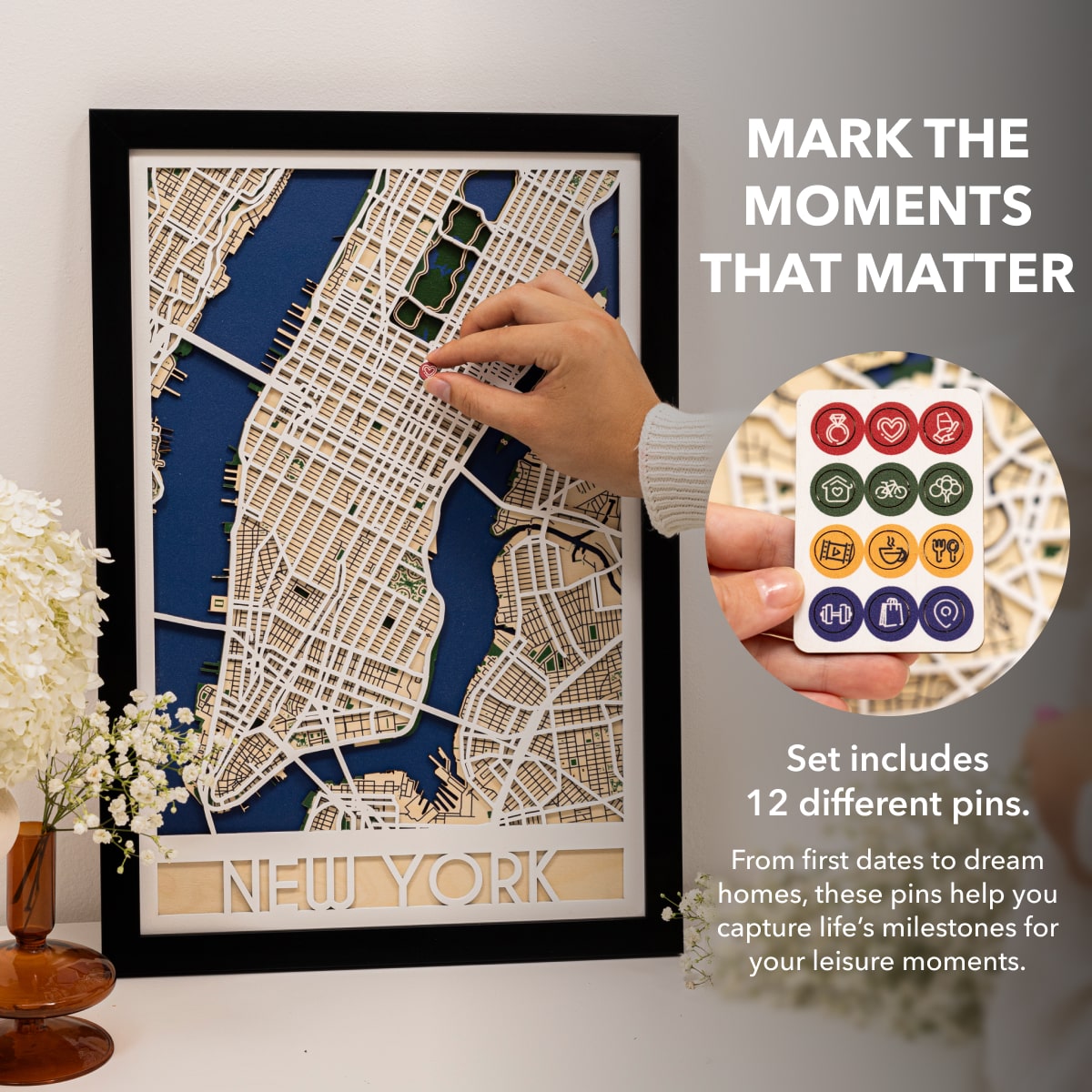3D City Map New York Wooden Wall Art Handcrafted Skyline Decor