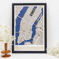 Handcrafted 3D wooden wall art of New York City map showing Manhattan grid and rivers