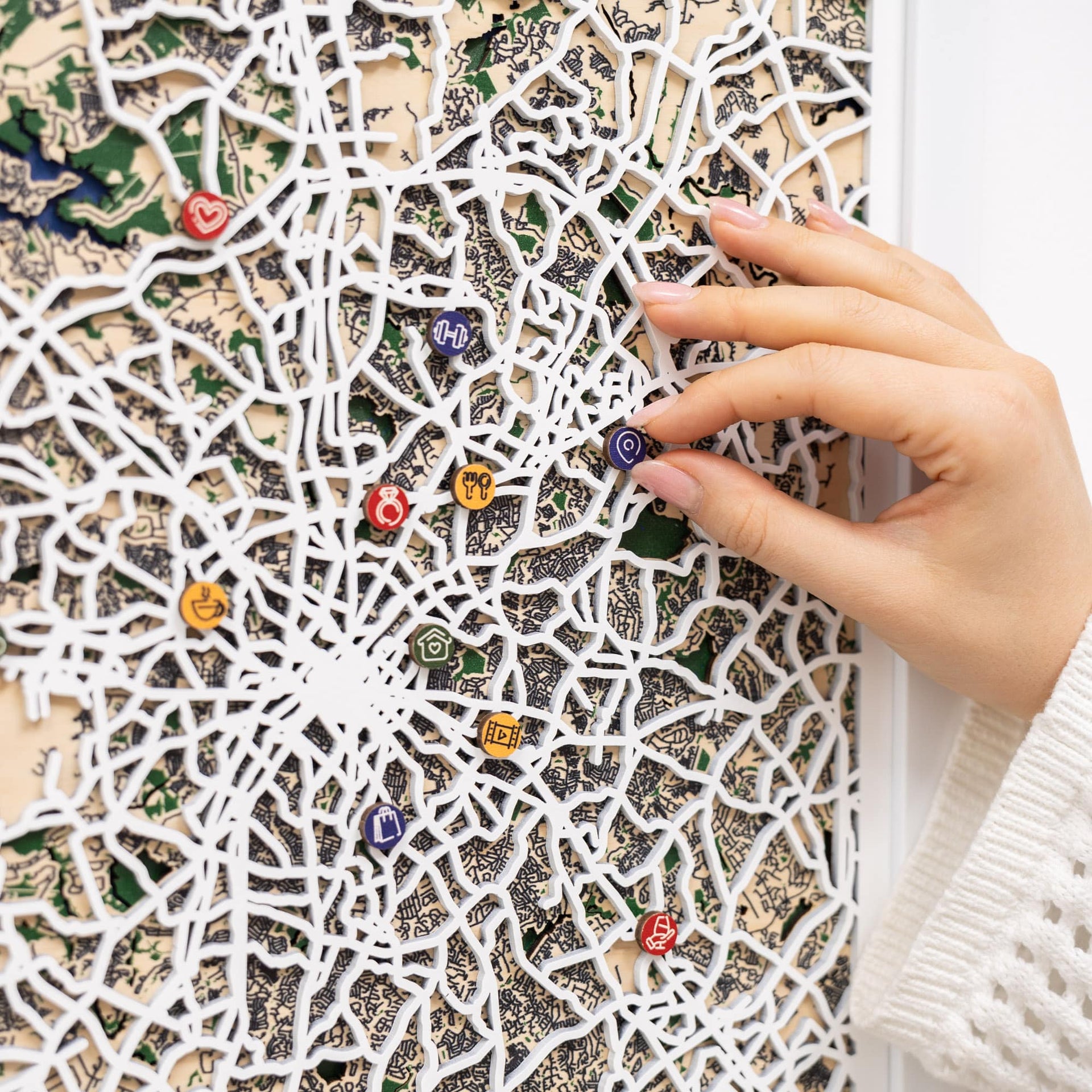 Wooden Map Pins - Lifestyle Icons for Travel Maps and Decor